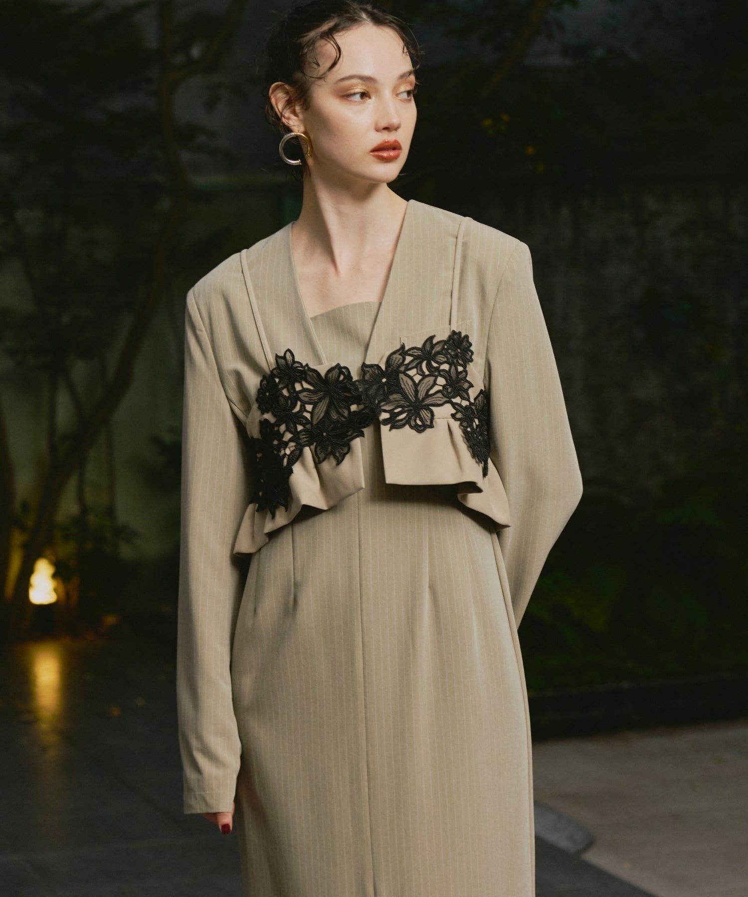 PINSTRIPE TAILORED BUSTIER DRESS
