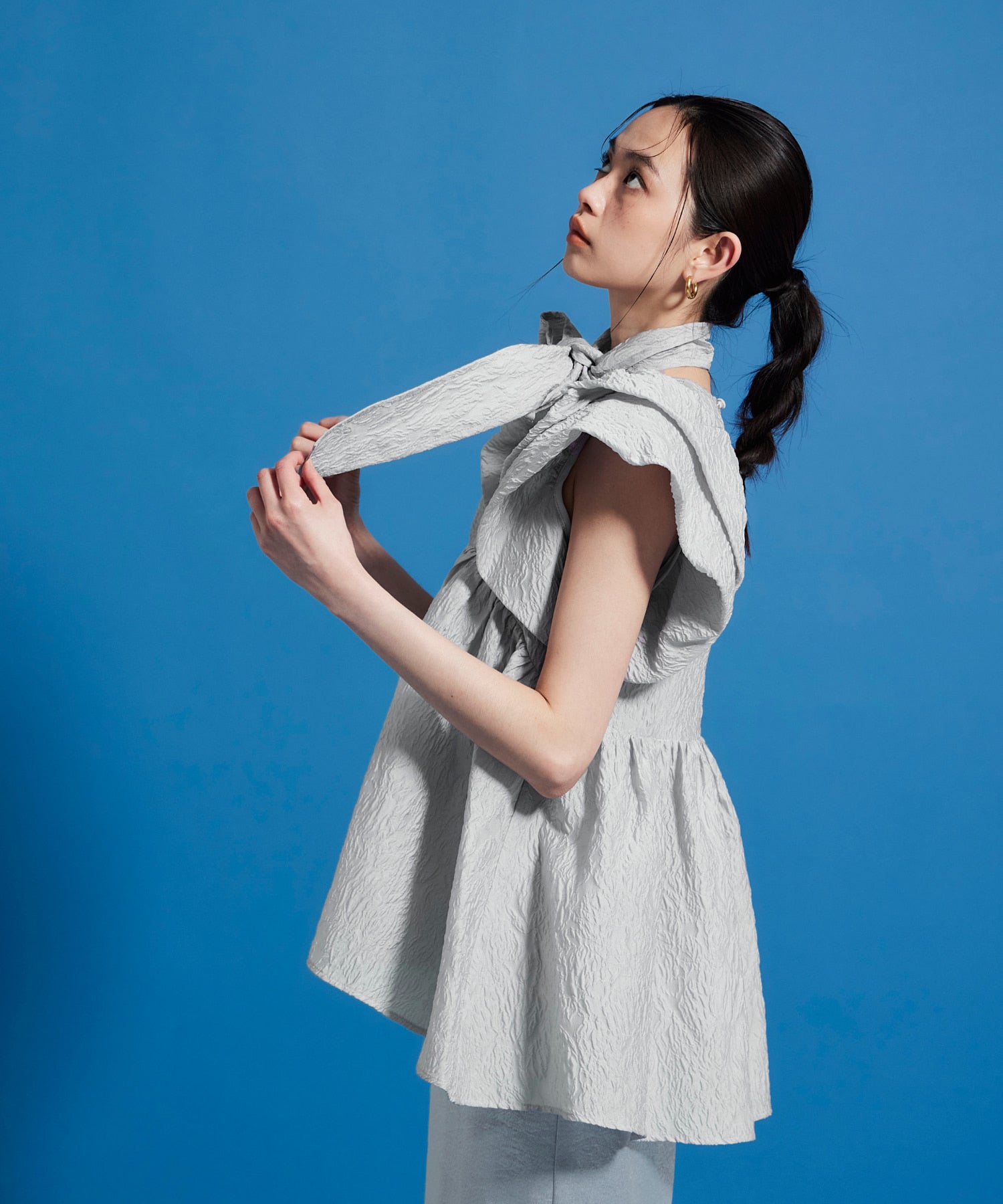 SHEER JACQUARD PEPLUM TOPS