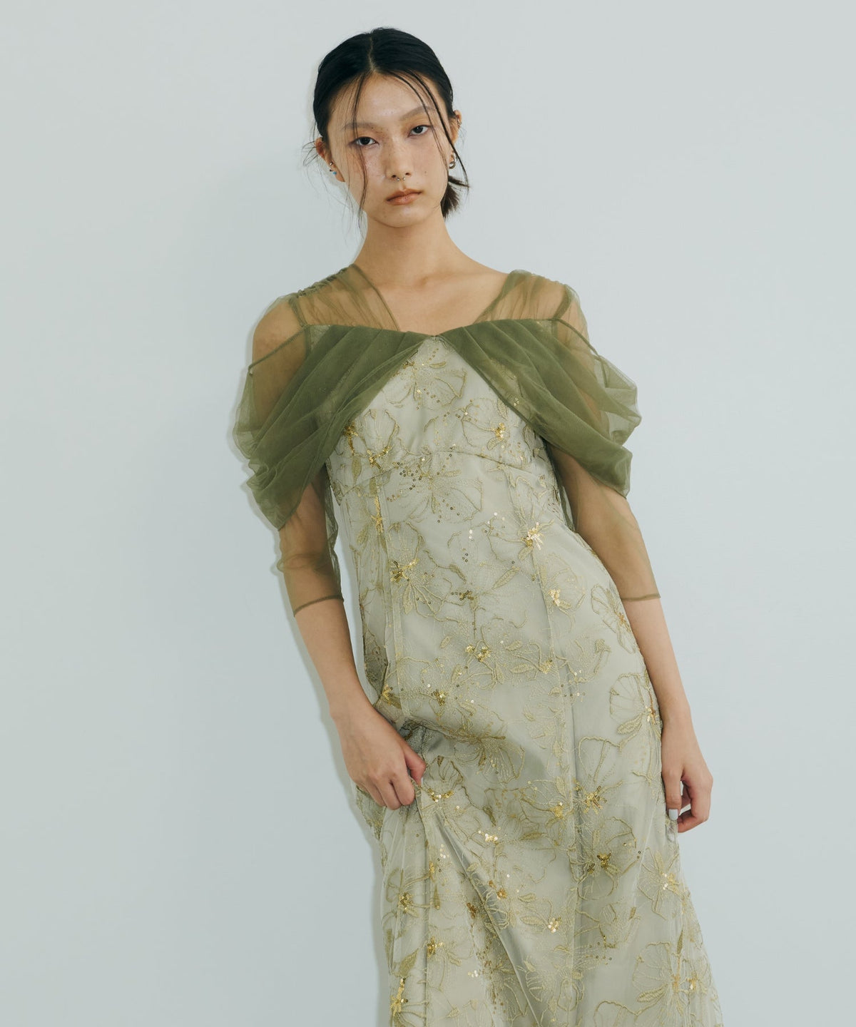 【POPUP】TULLE DRAPE SPANGLE DRESS