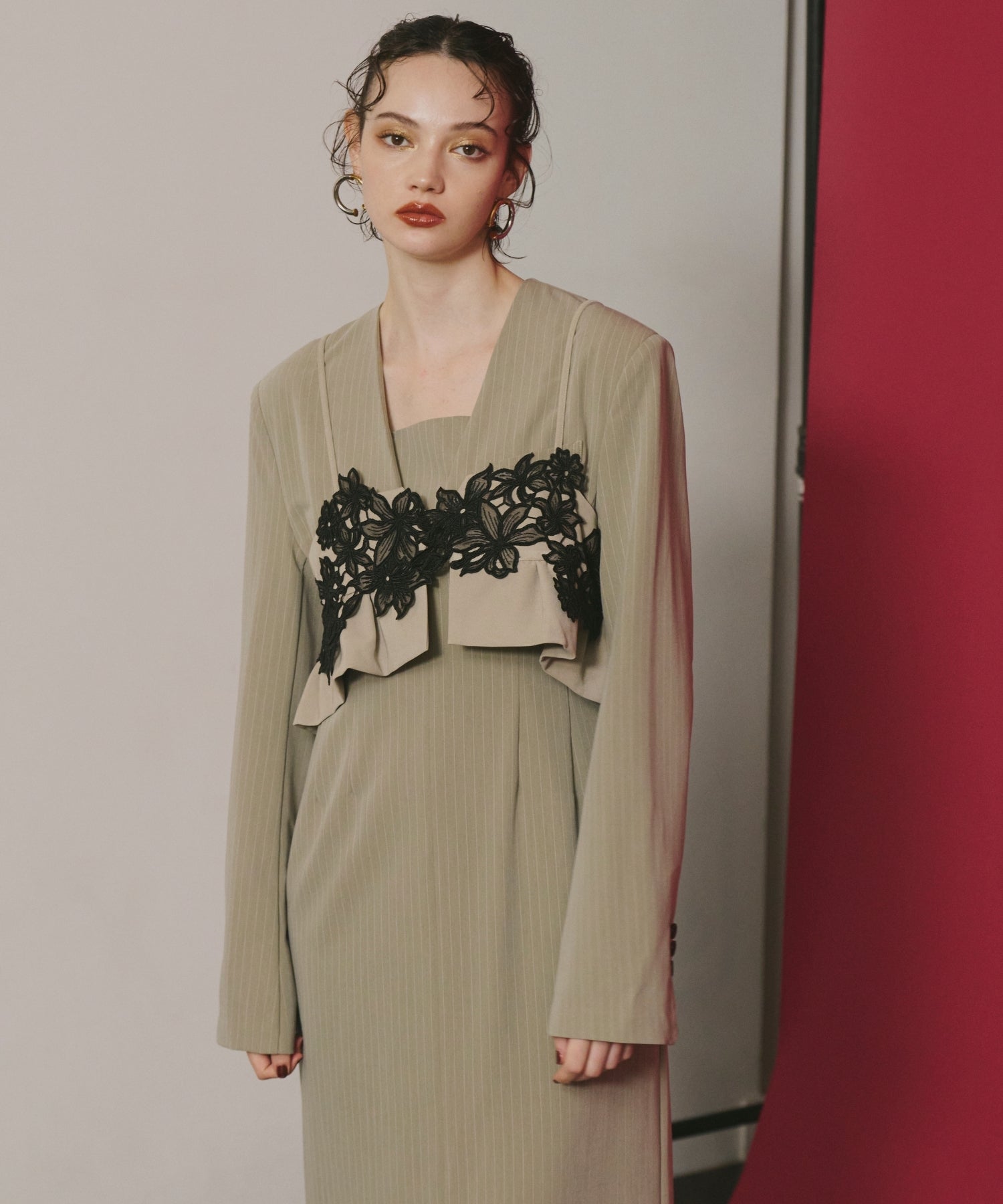 PINSTRIPE TAILORED BUSTIER DRESS