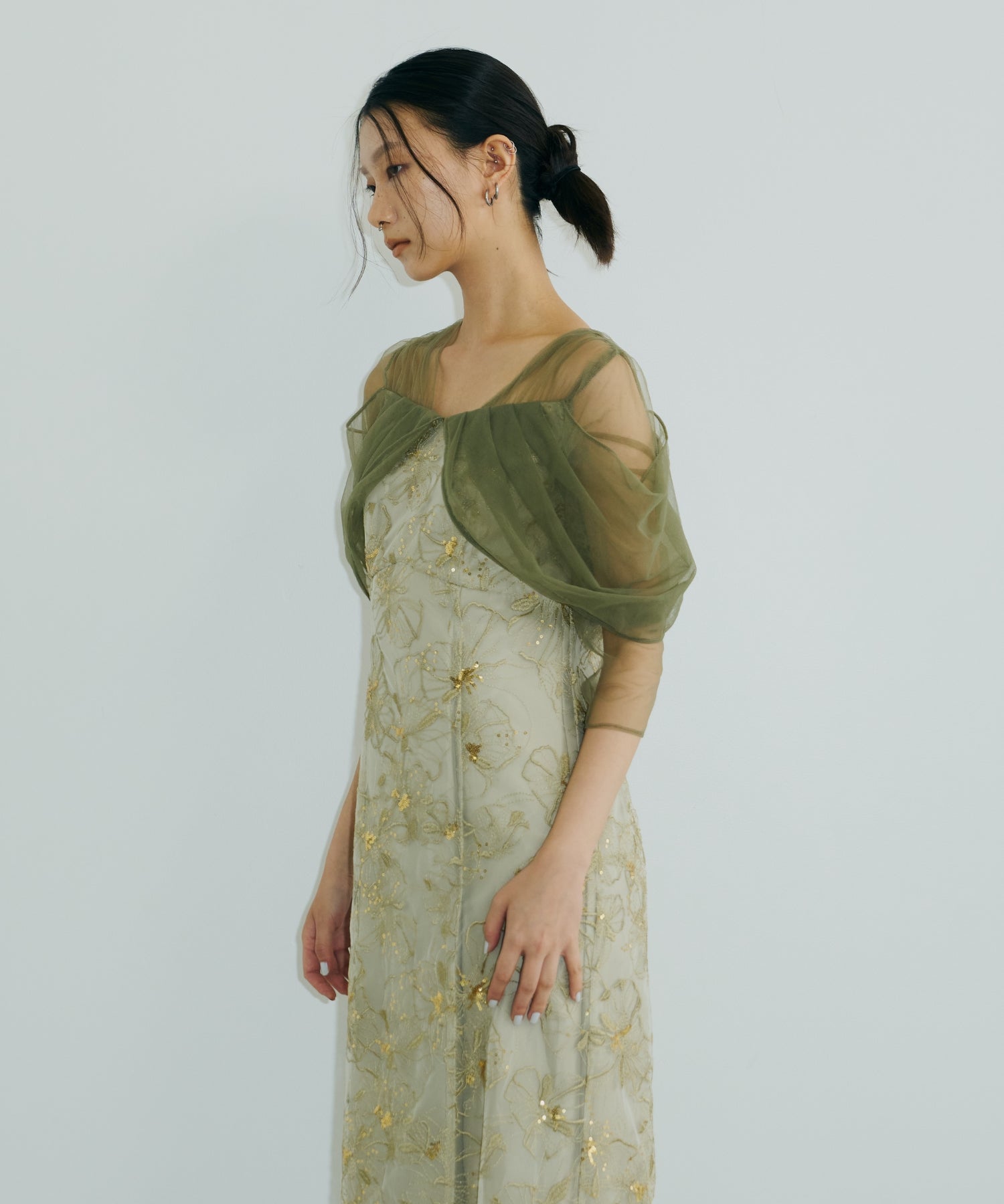 TULLE DRAPE SPANGLE DRESS
