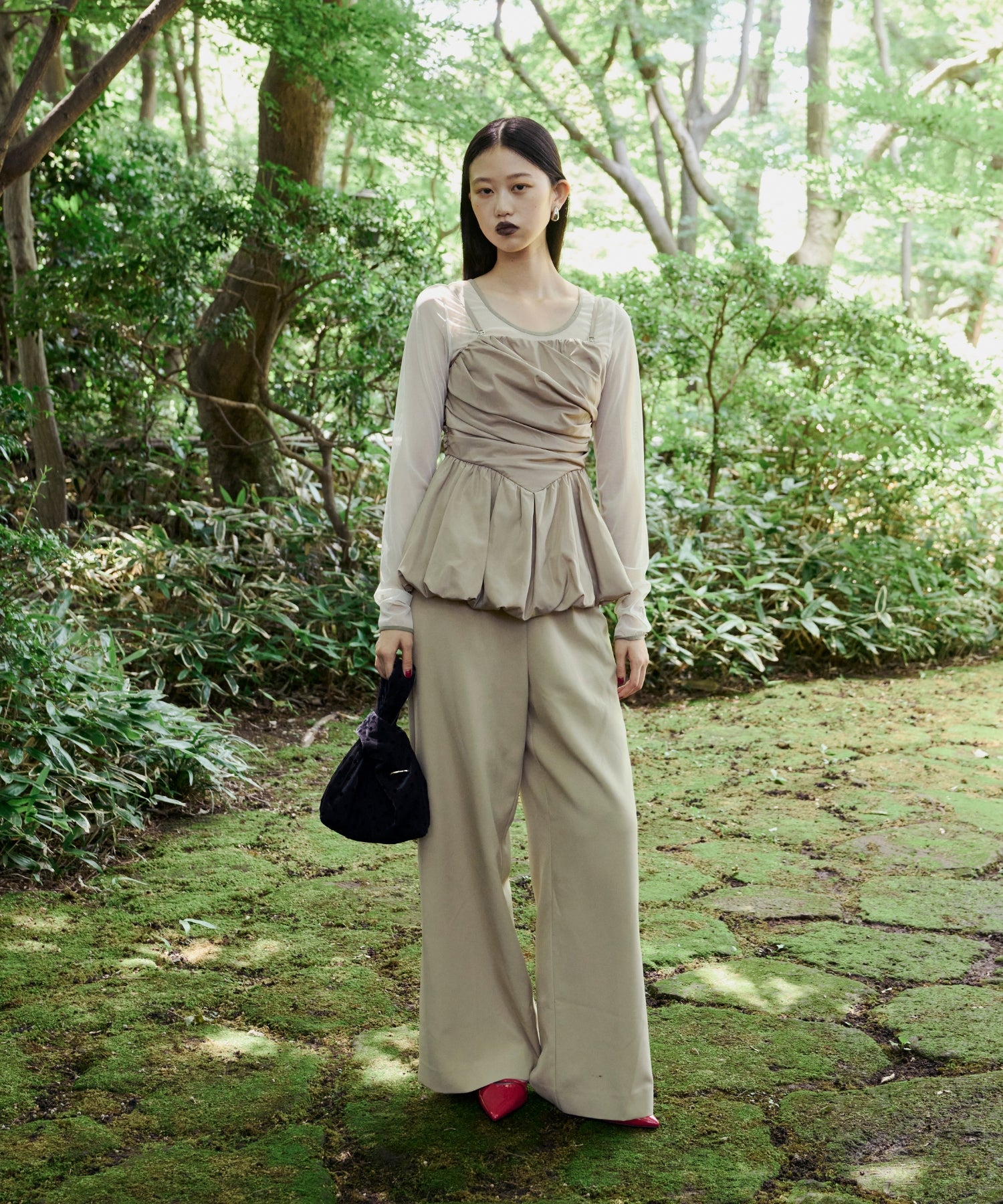 SHIRRING GATHER SETUP DRESS