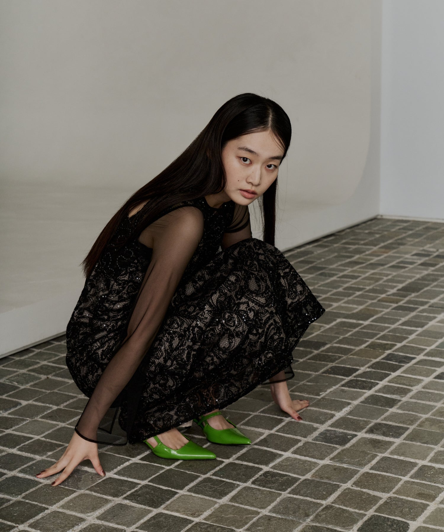 LEAF EMBROIDERY BACK DESIGN DRESS