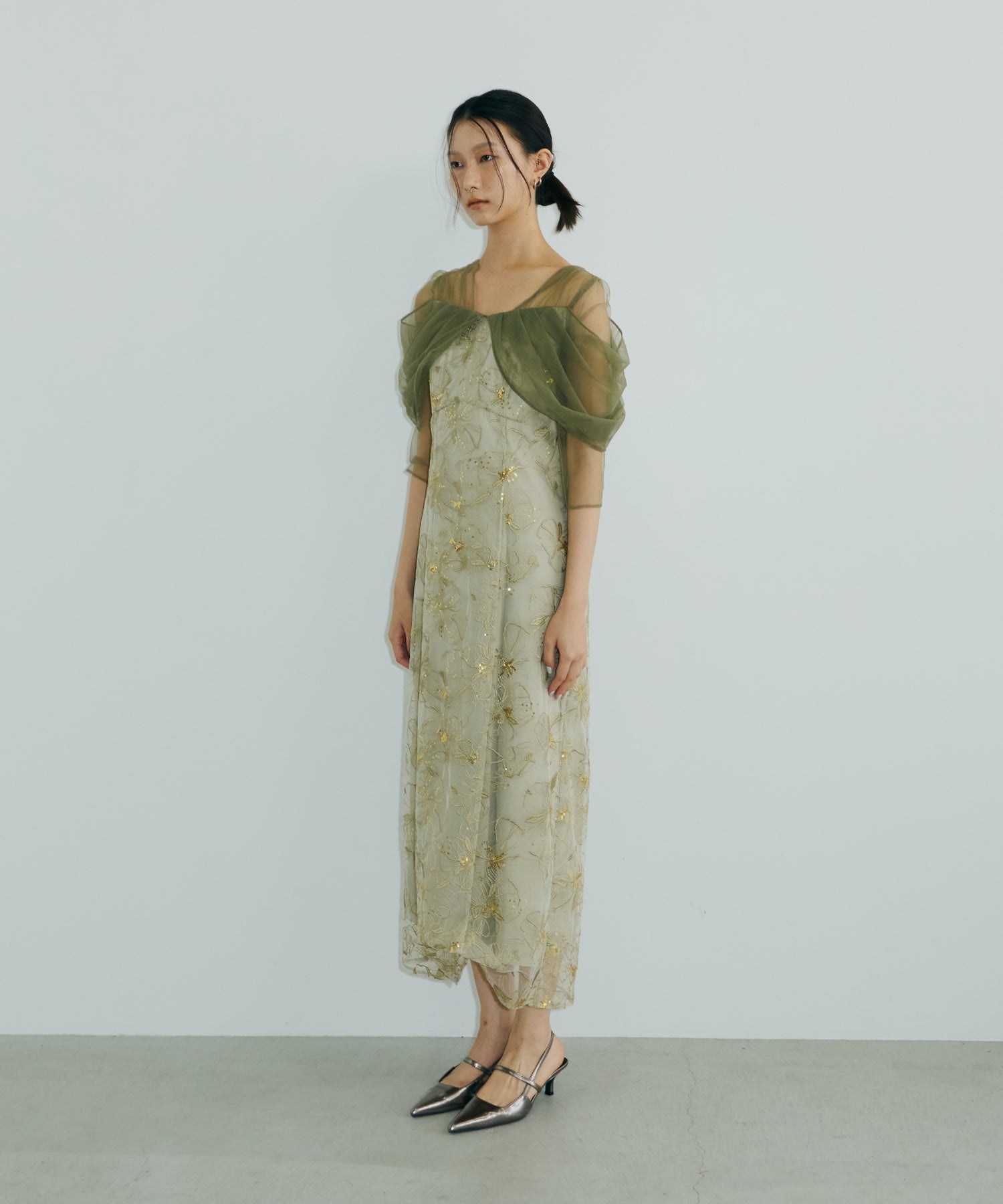 TULLE DRAPE SPANGLE DRESS