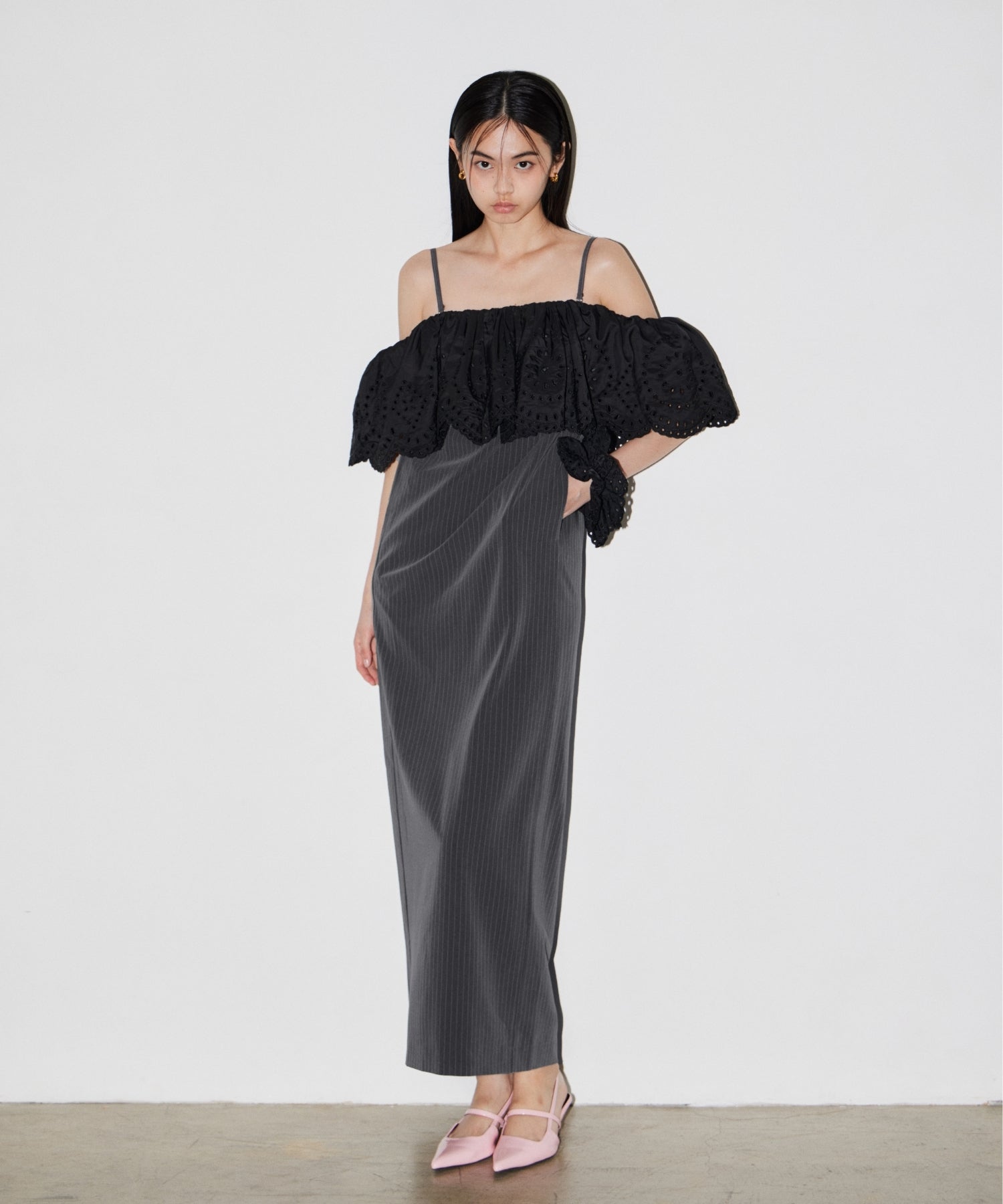 CUTWORK FRILL DRESS
