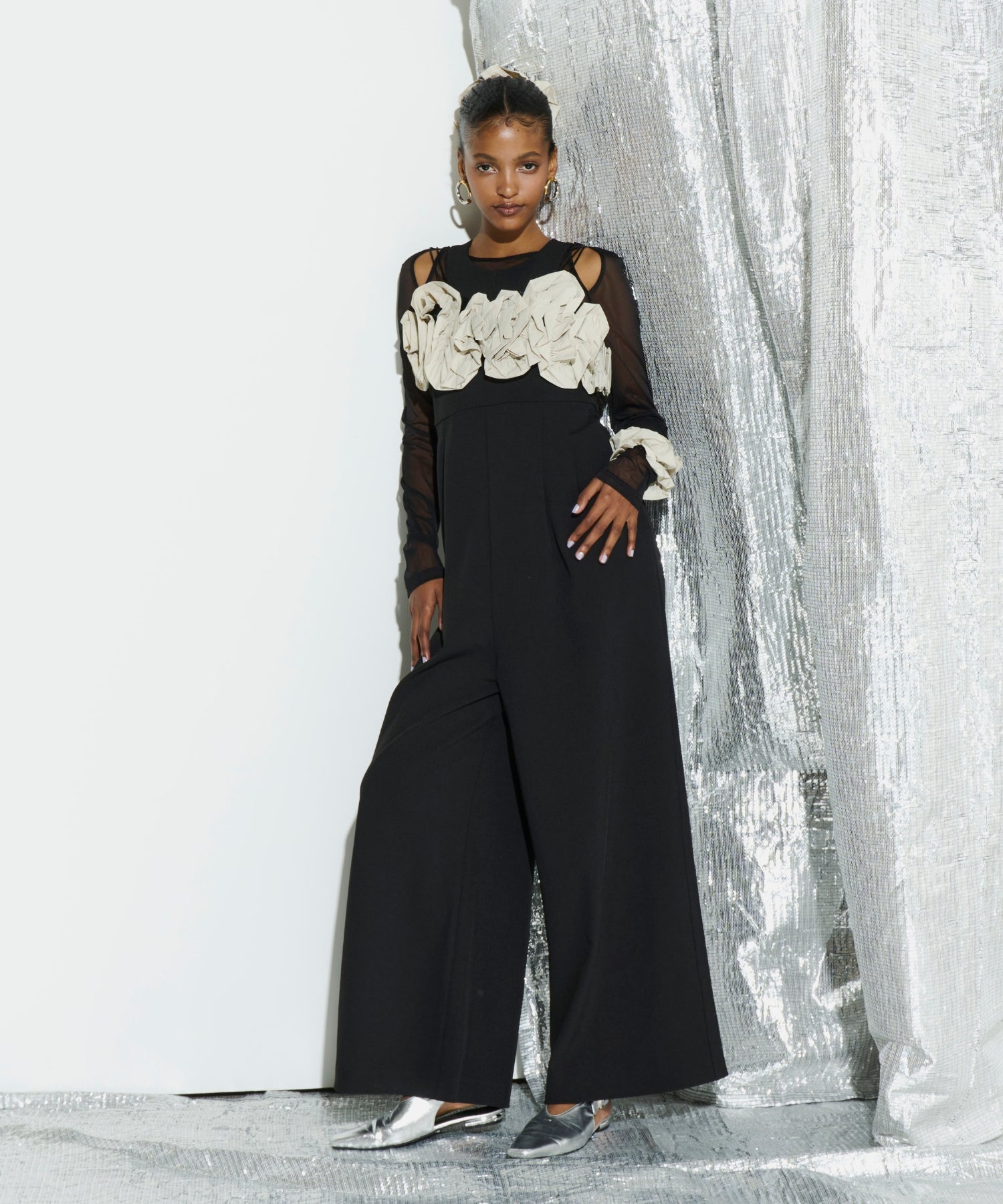 RUFFLED BUSTIER PANTS DRESS