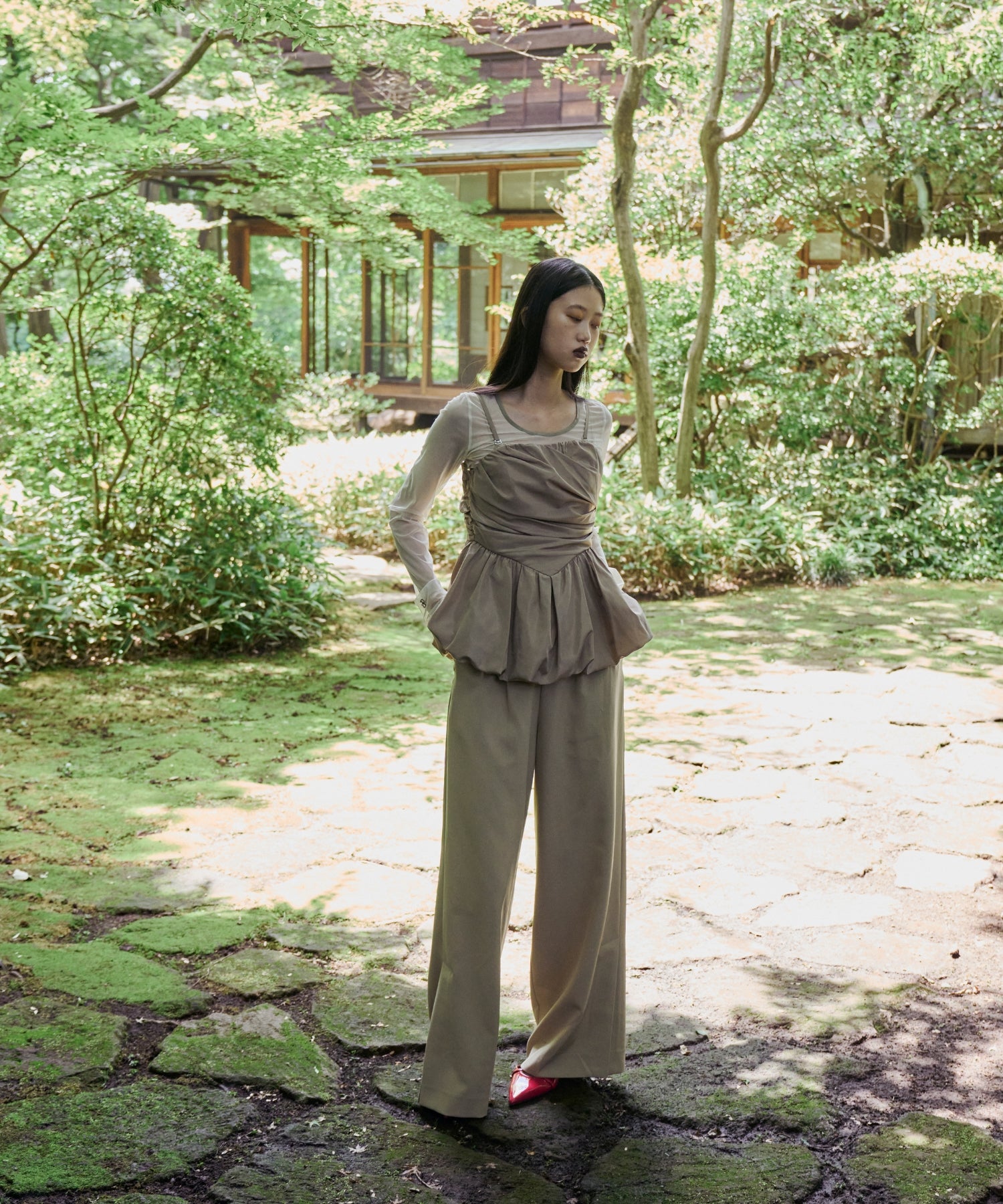 SHIRRING GATHER SETUP DRESS