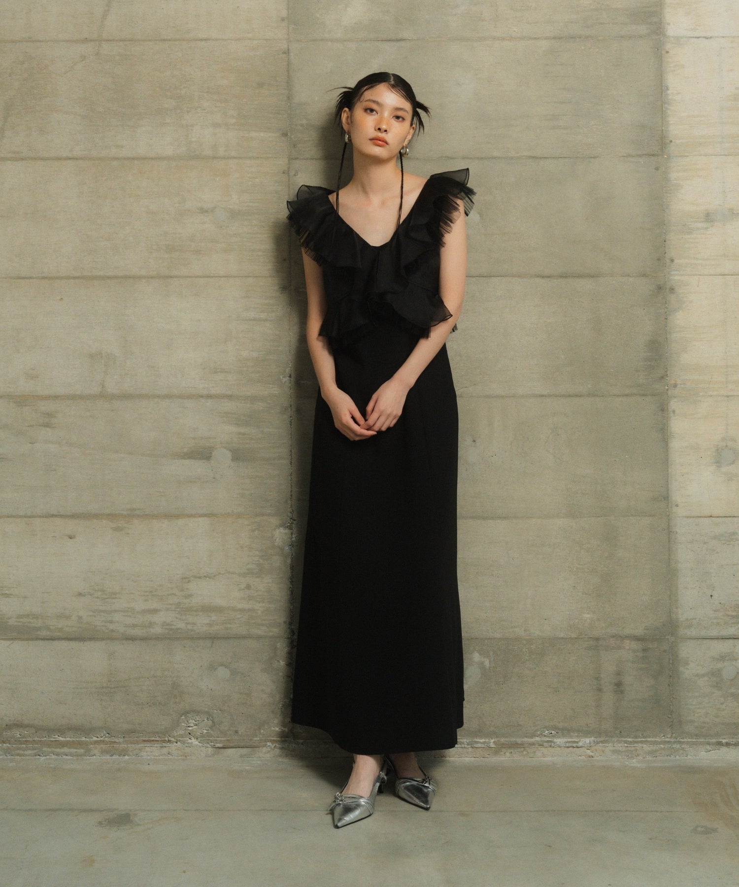 PLEATS TULLE DRESS