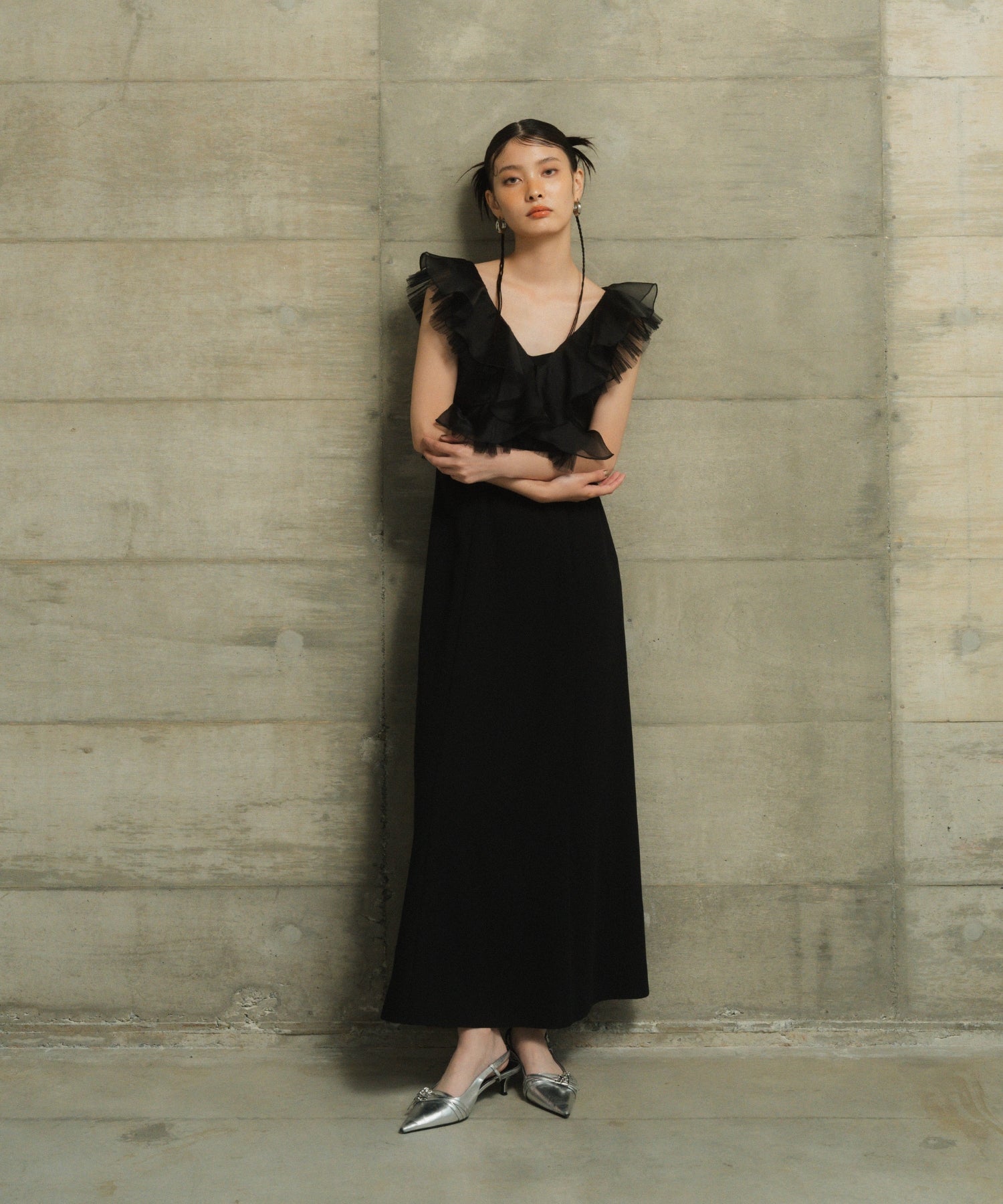 PLEATS TULLE DRESS