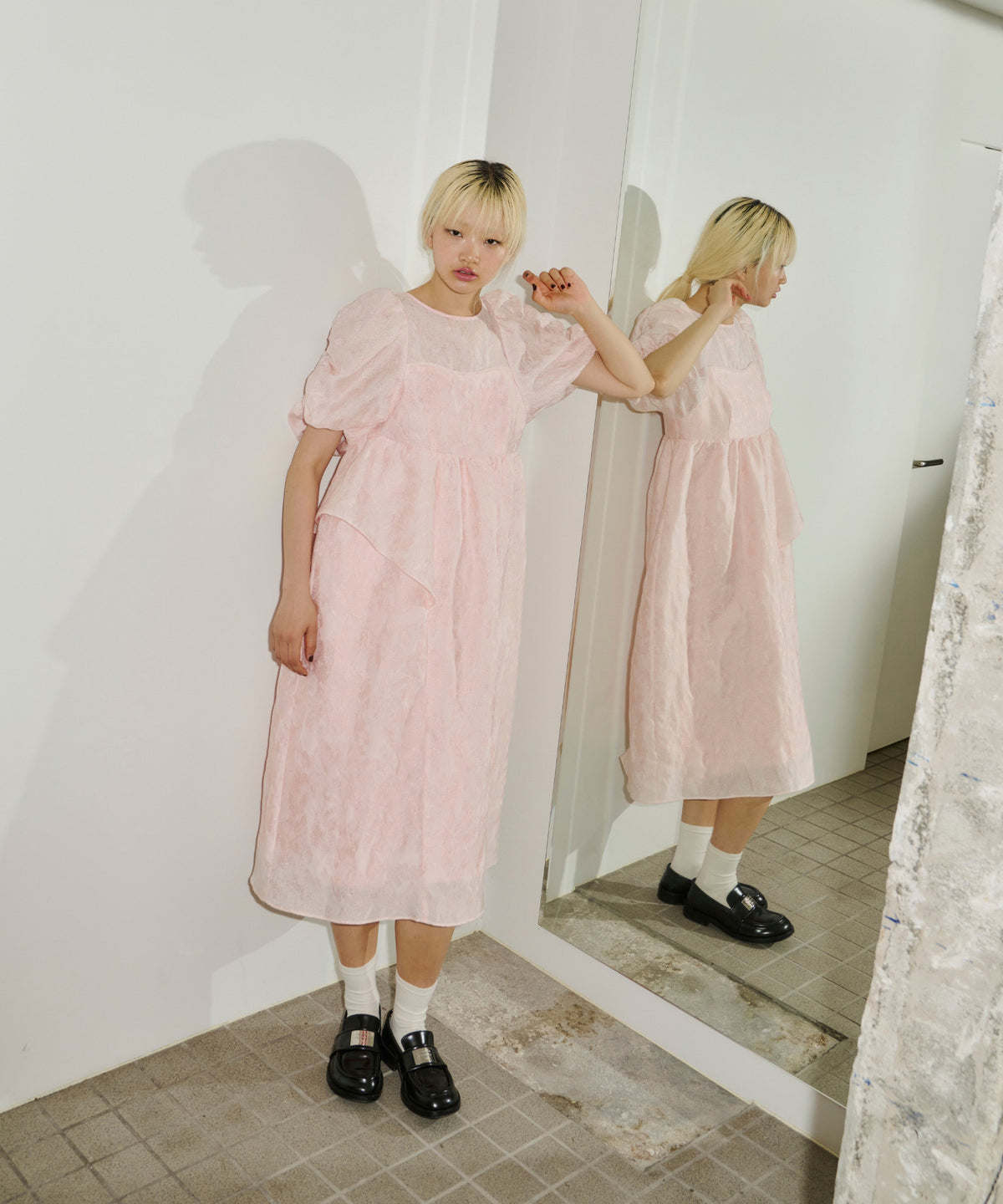 BUBBLE SLEEVE JACQUARD DRESS