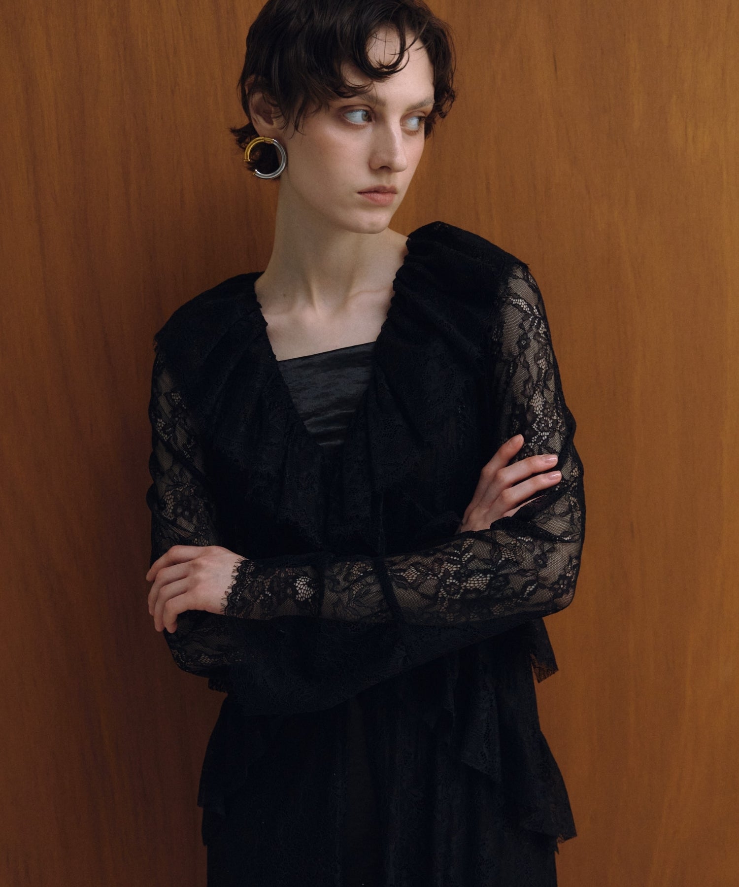 RUFFLE LACE GOWN LAYERED DRESS