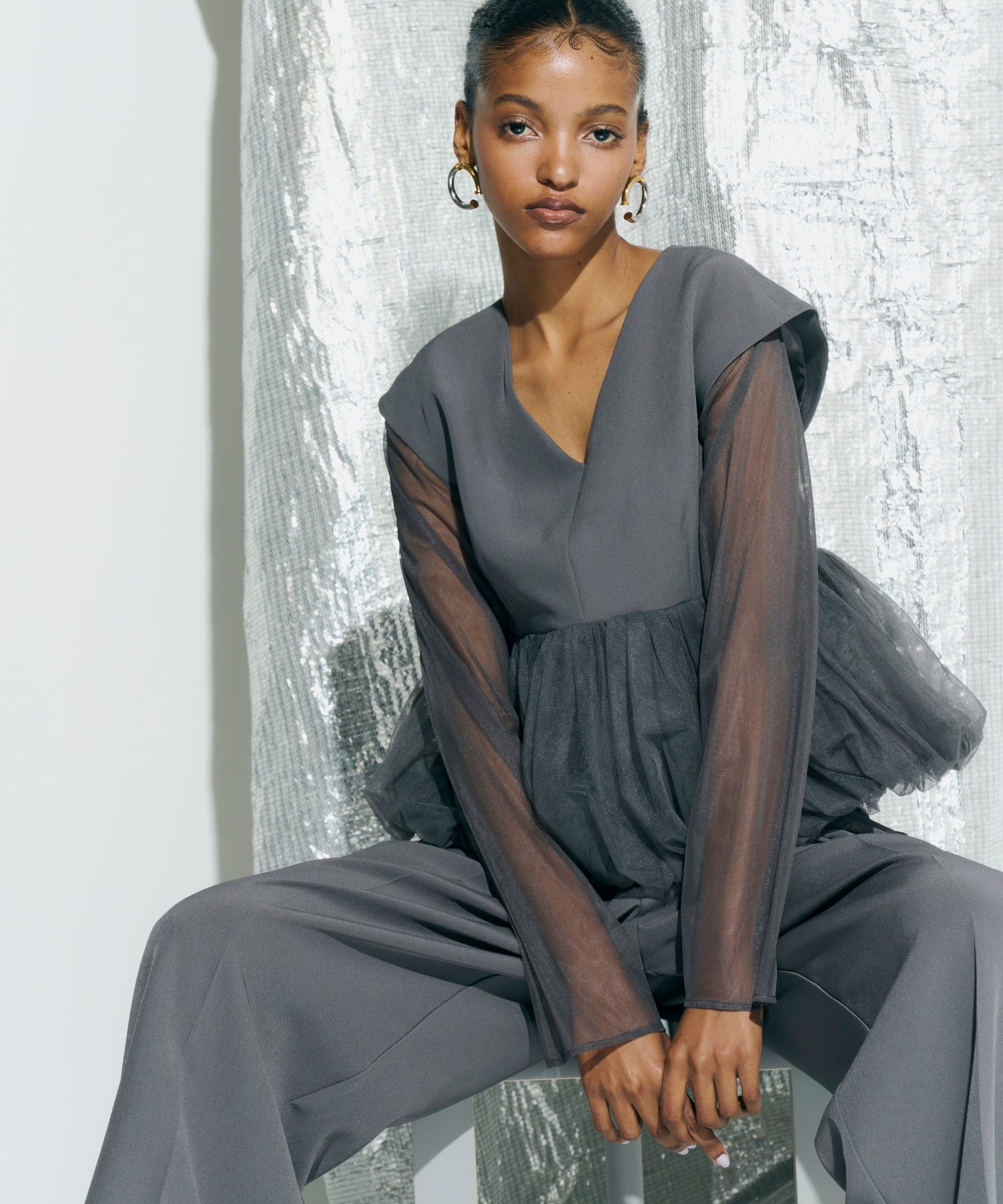 PEPLUM TULLE SET UP PANTS DRESS