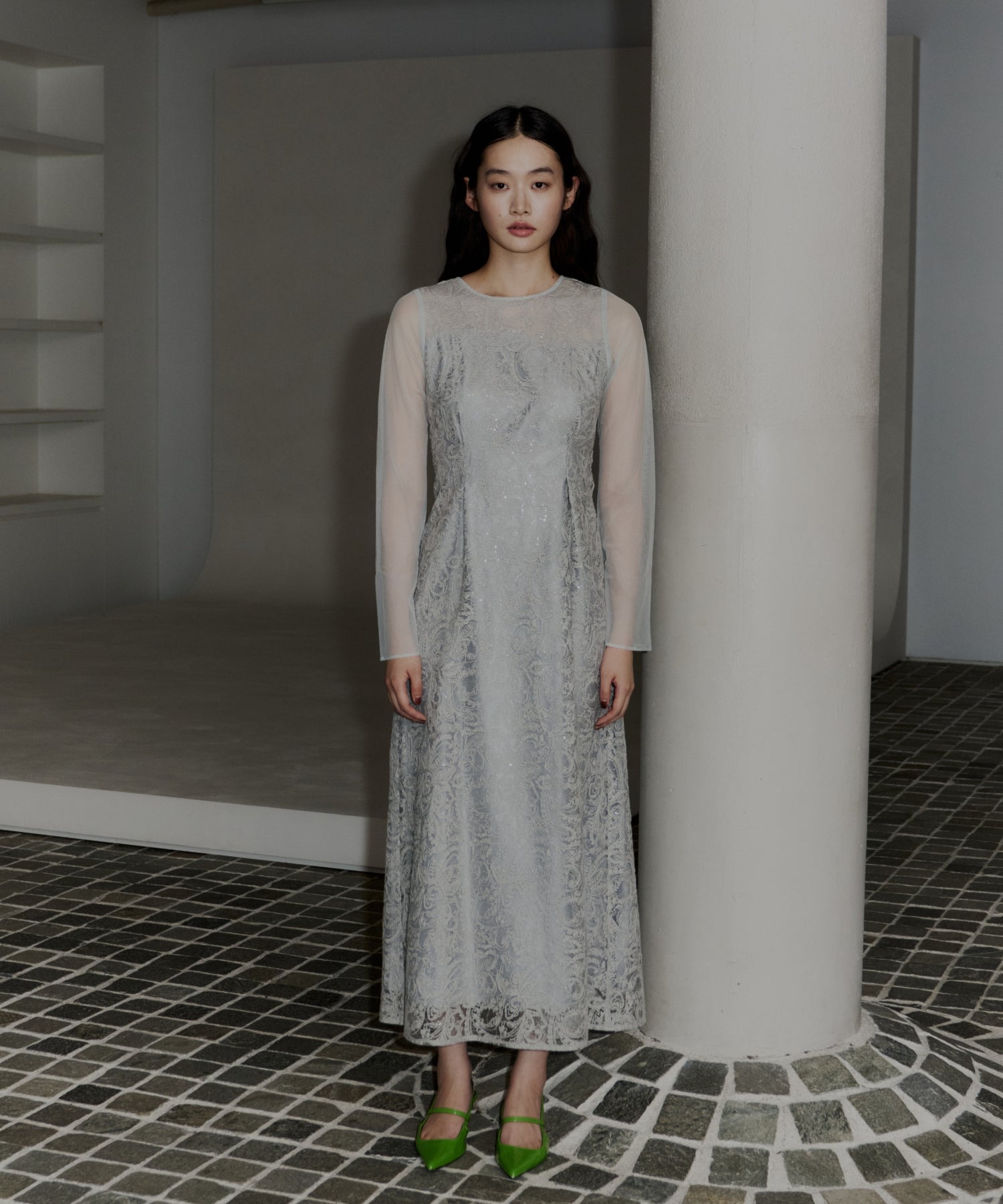 LEAF EMBROIDERY BACK DESIGN DRESS