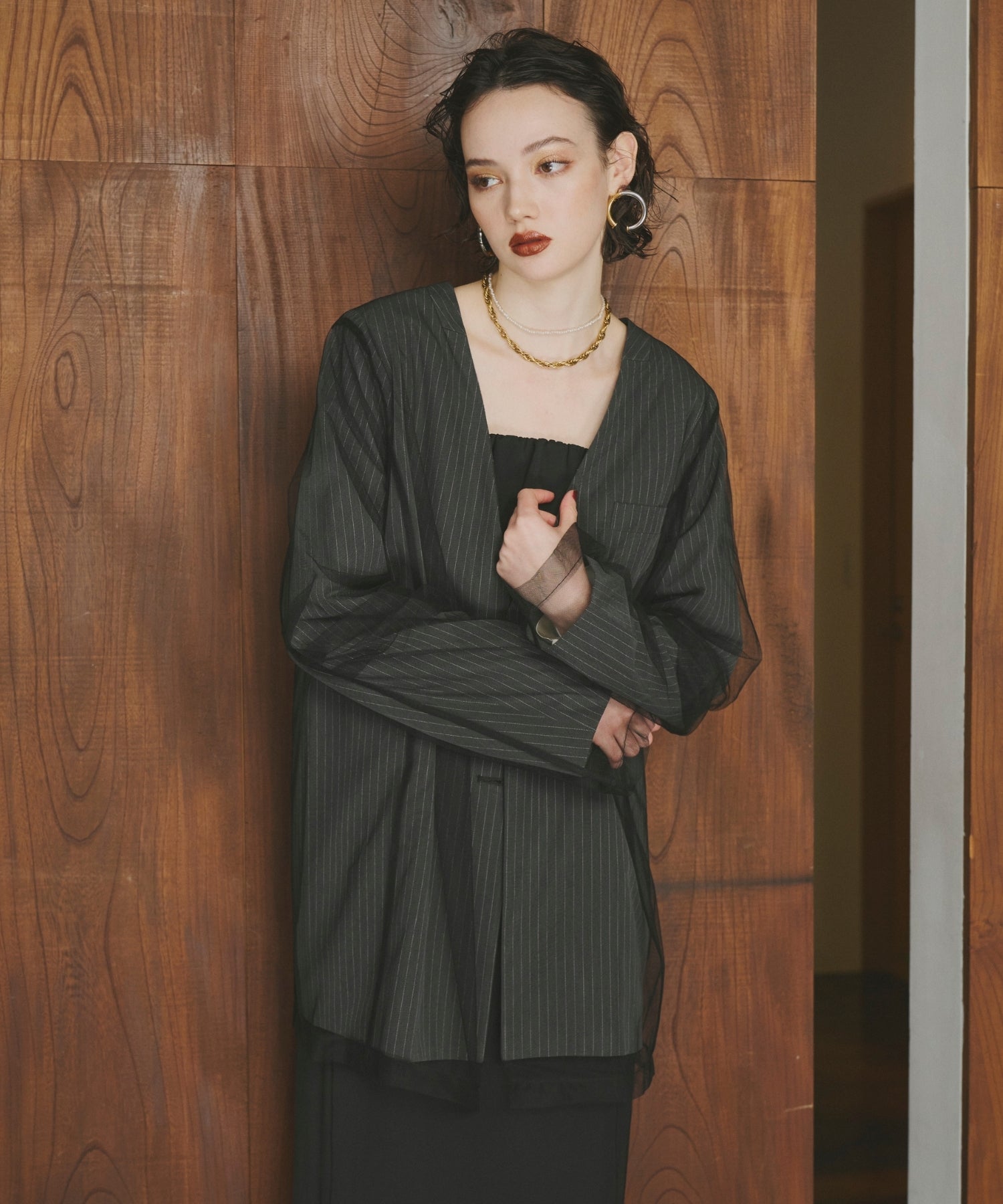 STRIPE LAYERED TULLE JACKET