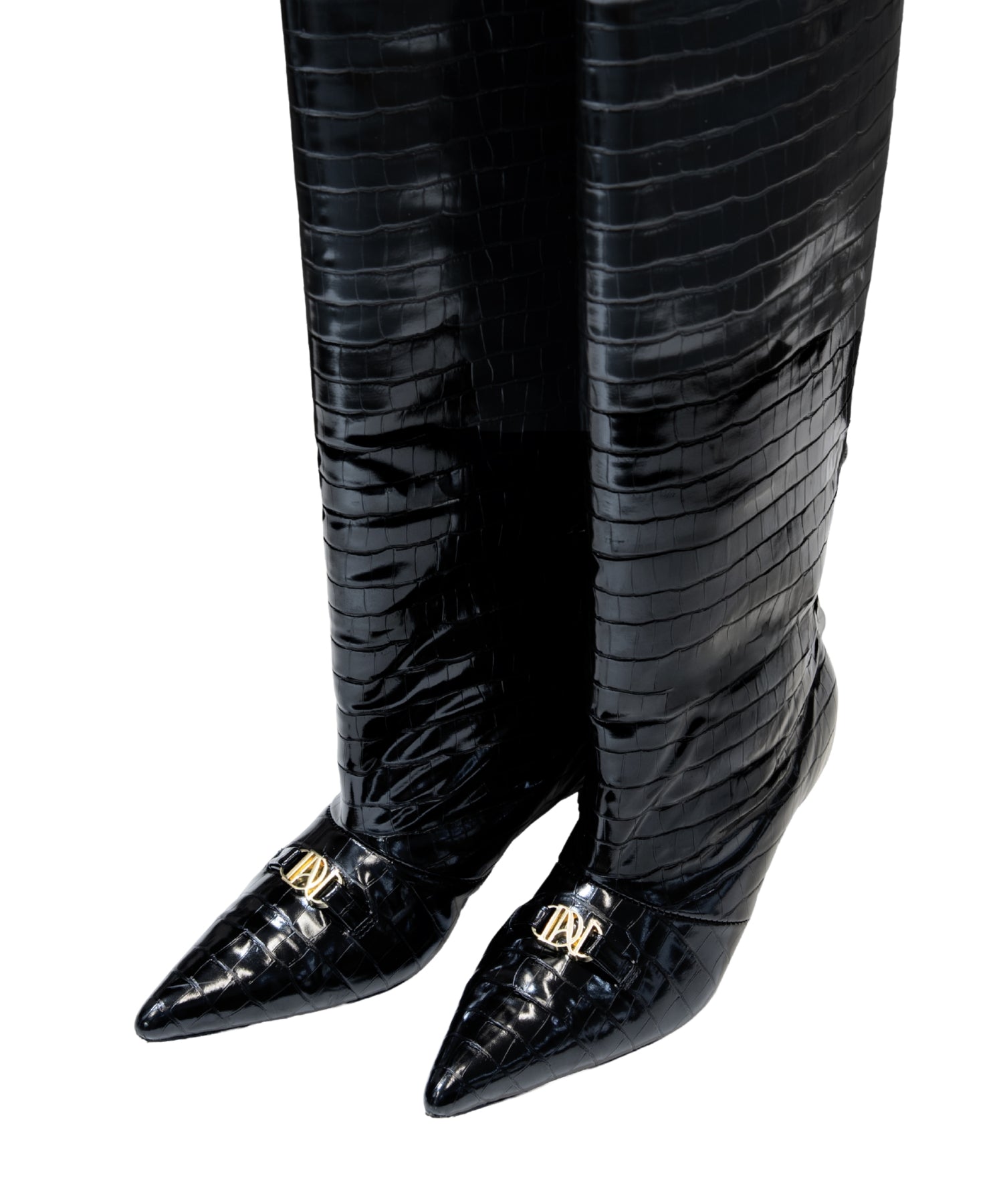 LOGO BUCKLE LONG BOOTS ブラック アップ物撮り画像