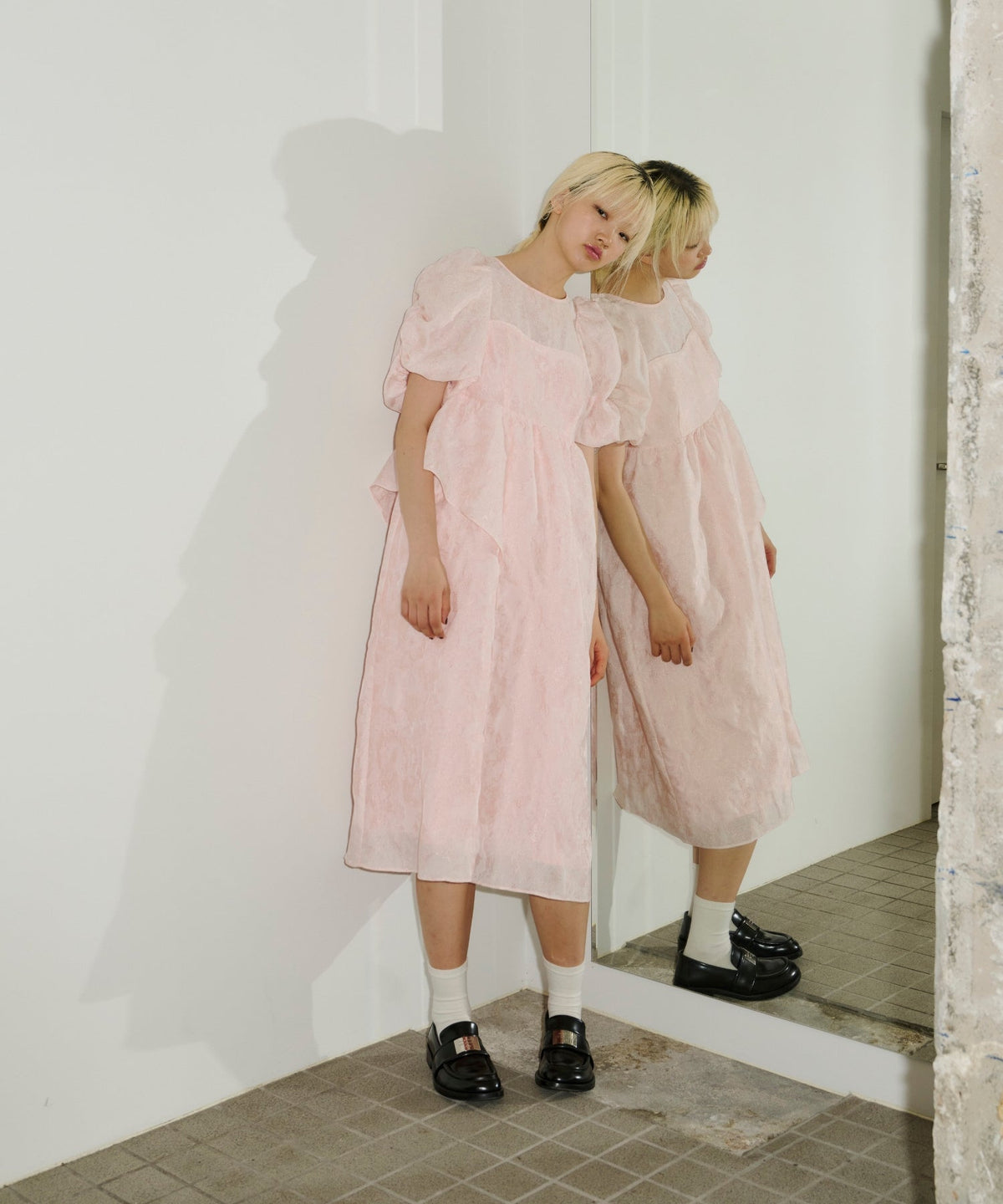 【POPUP】BUBBLE SLEEVE JACQUARD DRESS