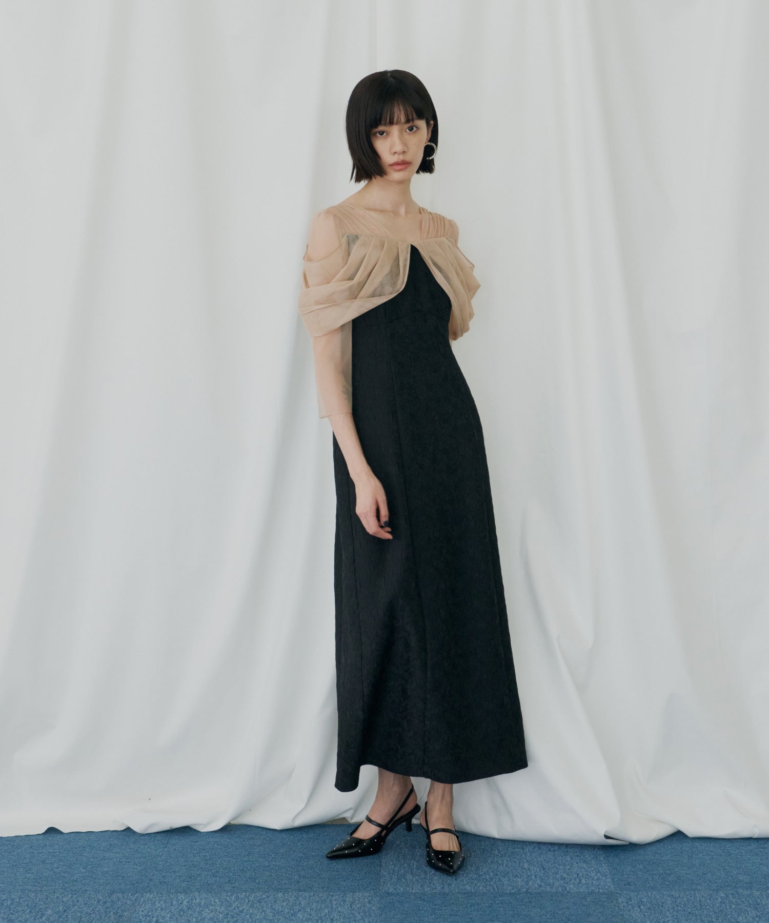 TULLE DRAPE JACQUARD DRESS