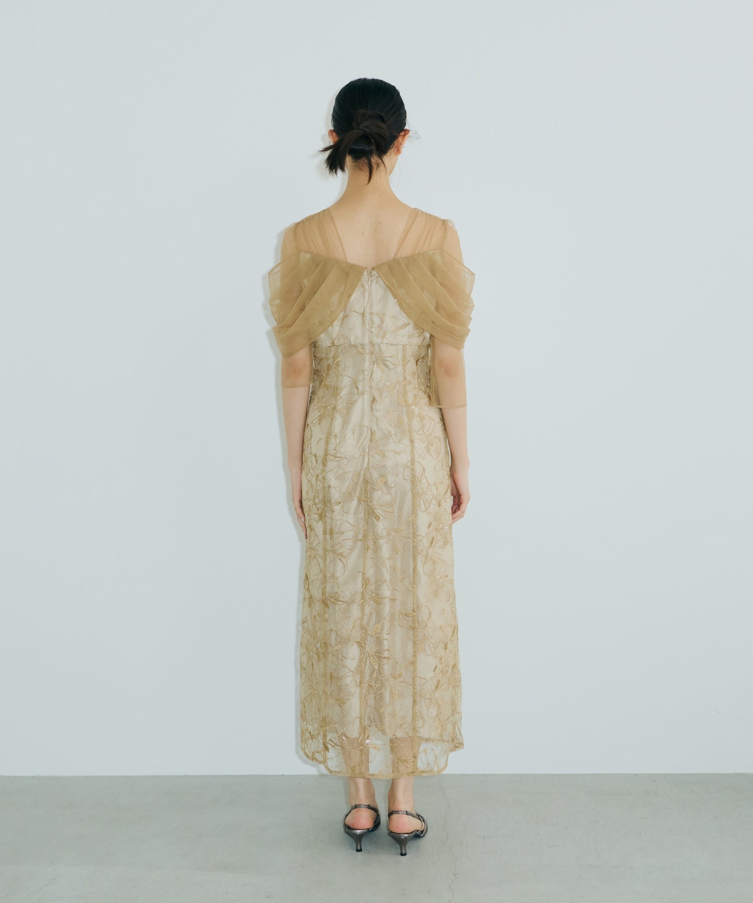 TULLE DRAPE SPANGLE DRESS