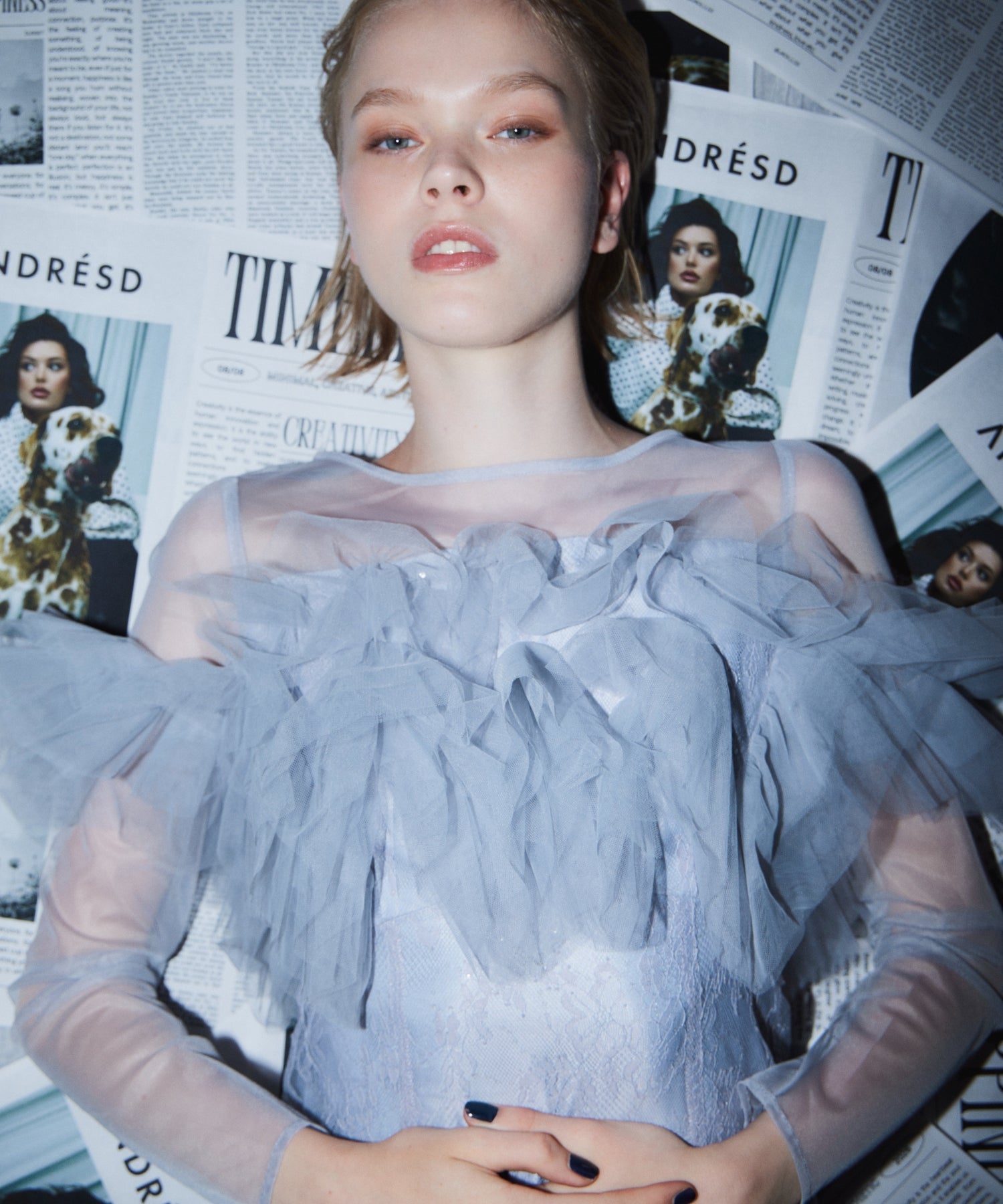 TULLE SPARKLE DRESS ライトグレー 正面アップ