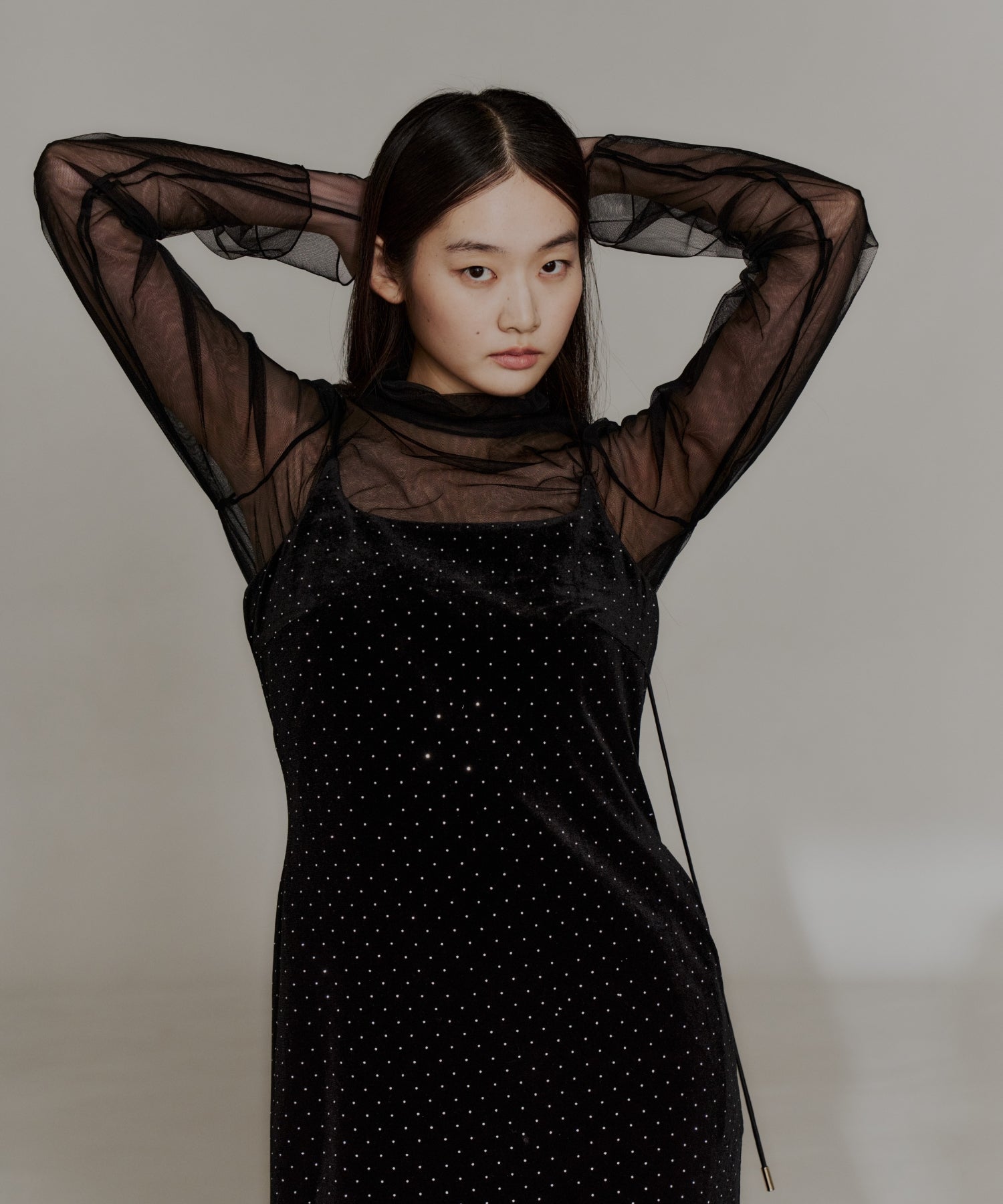 CURVED SQUARE VELOUR DRESS