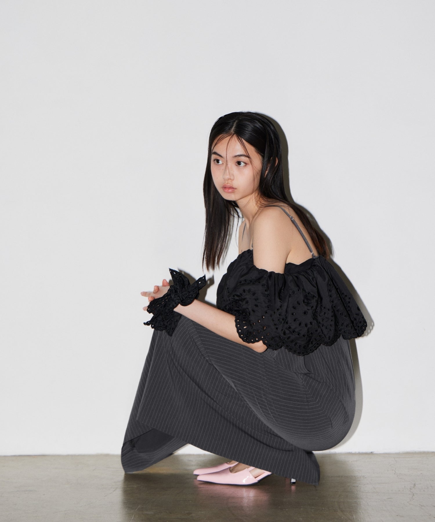 CUTWORK FRILL DRESS