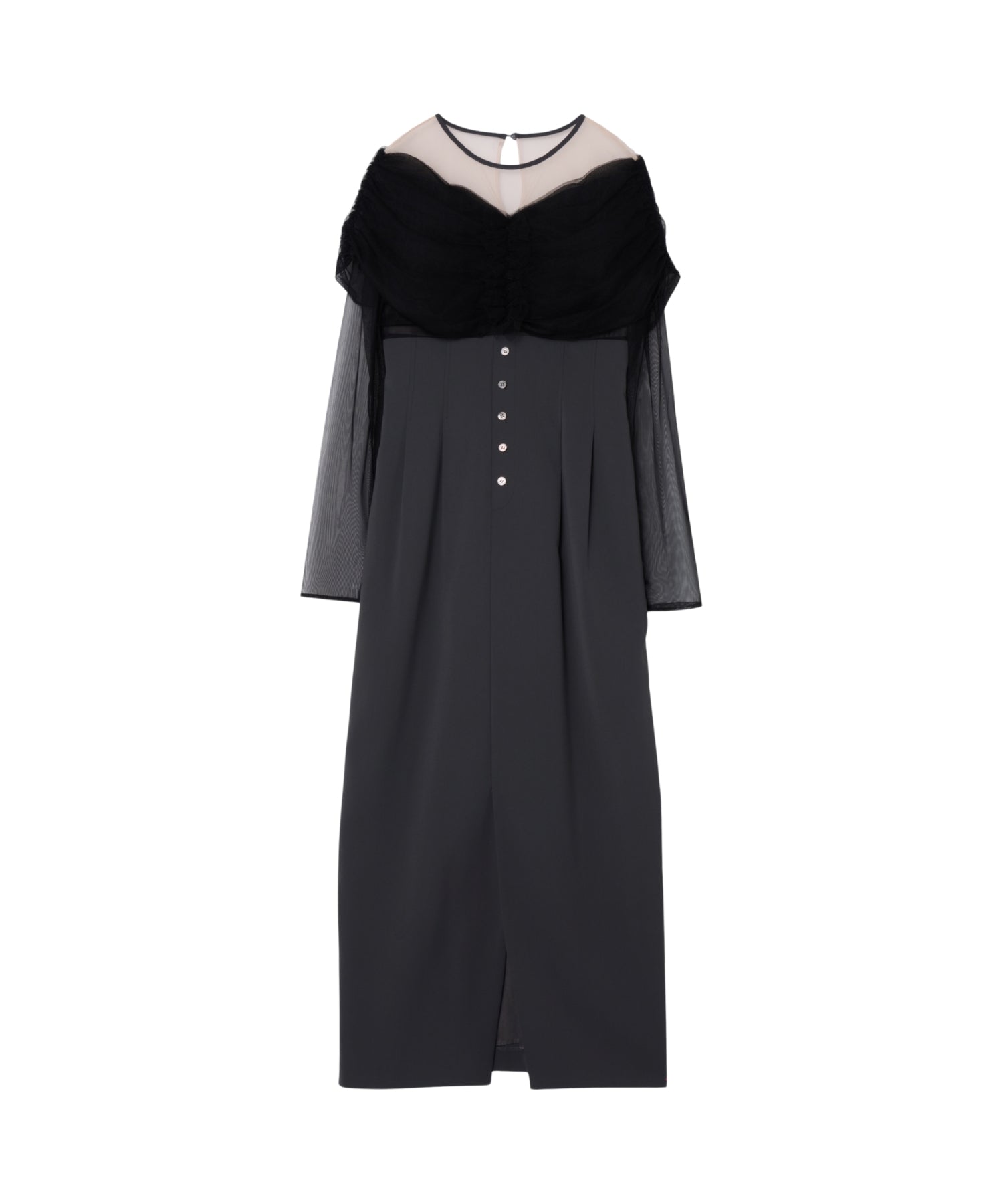SHEER GATHERED COLUMN DRESS