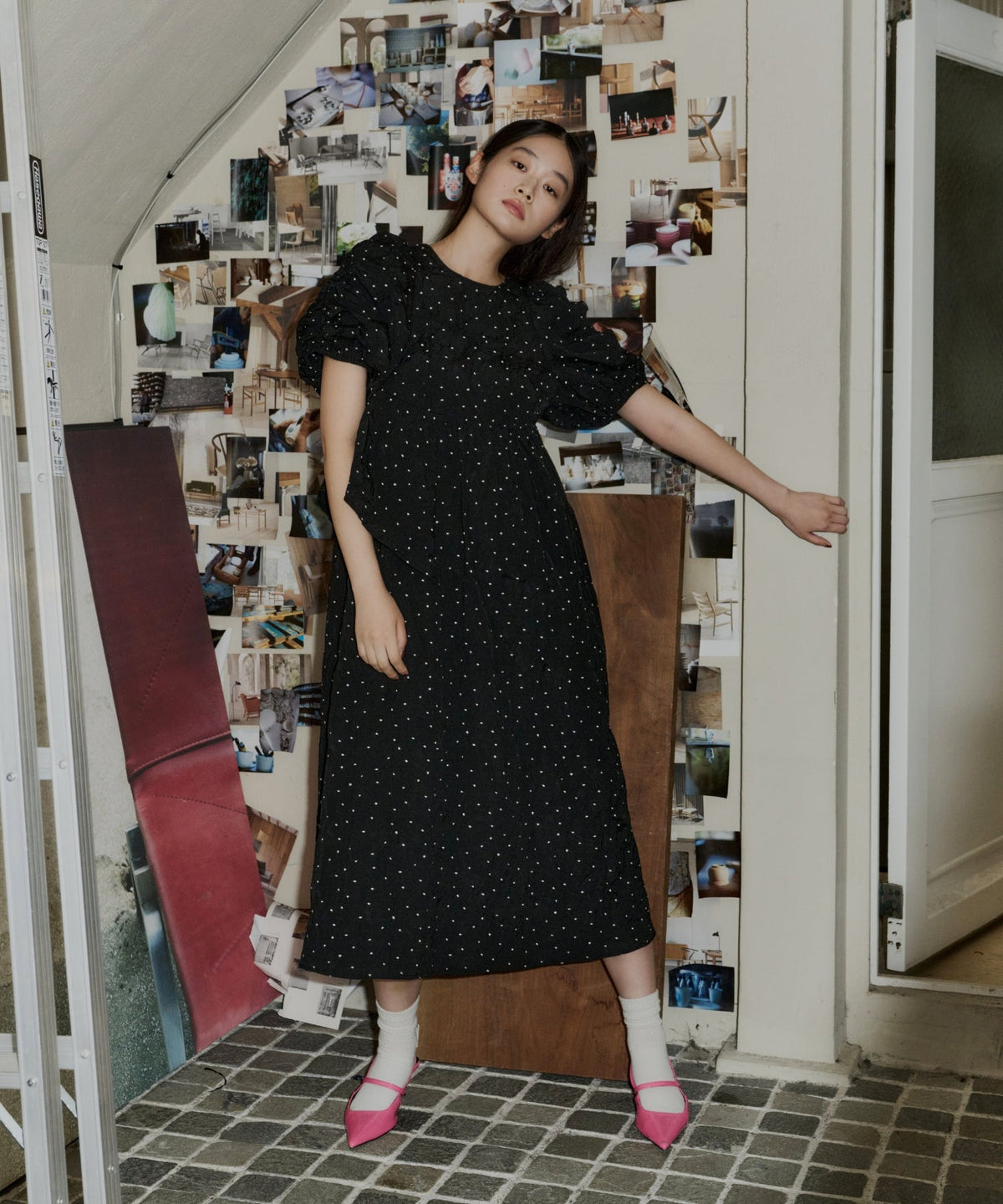 【POPUP】BUBBLE SLEEVE JACQUARD DRESS