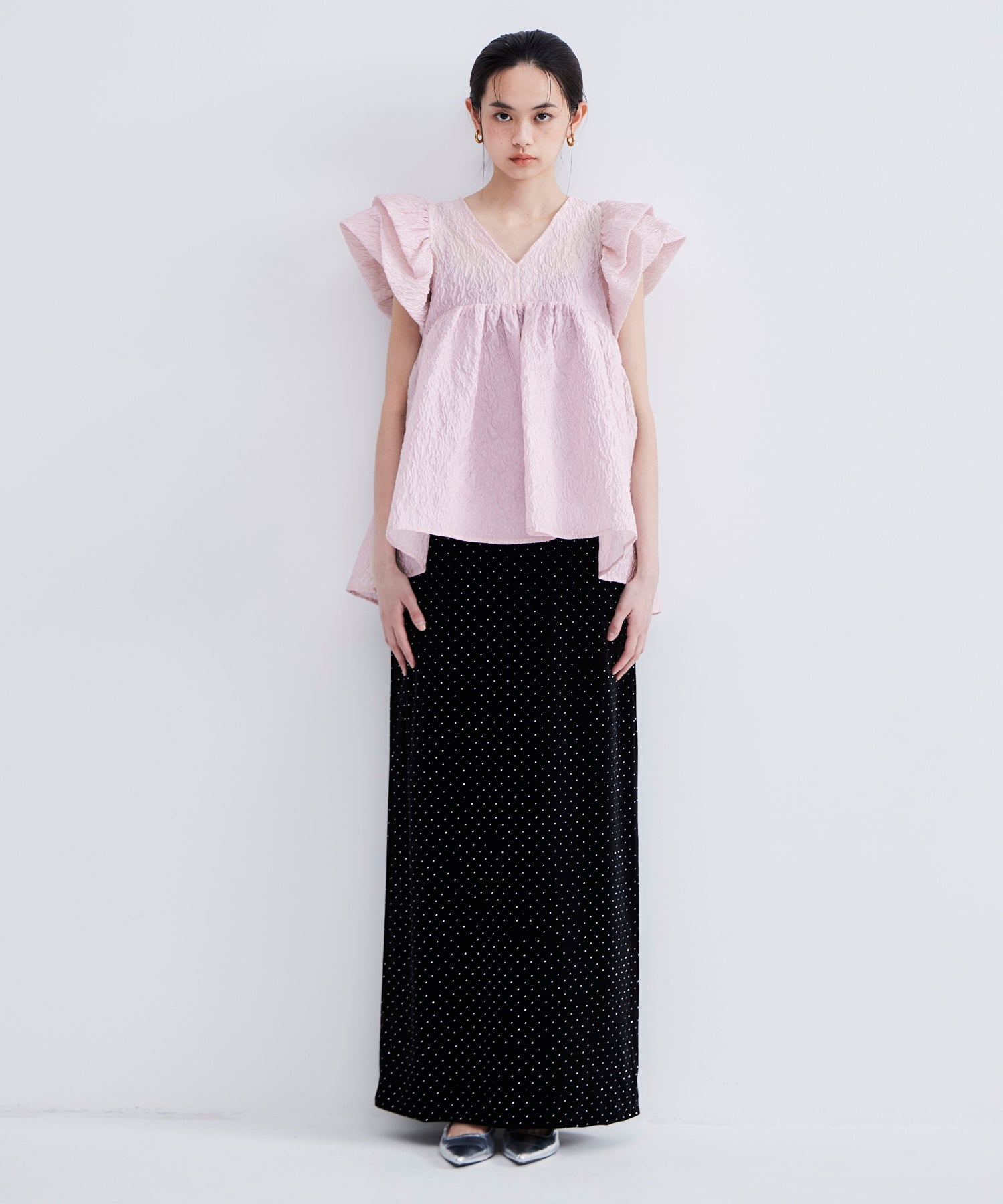 SHEER JACQUARD PEPLUM TOPS