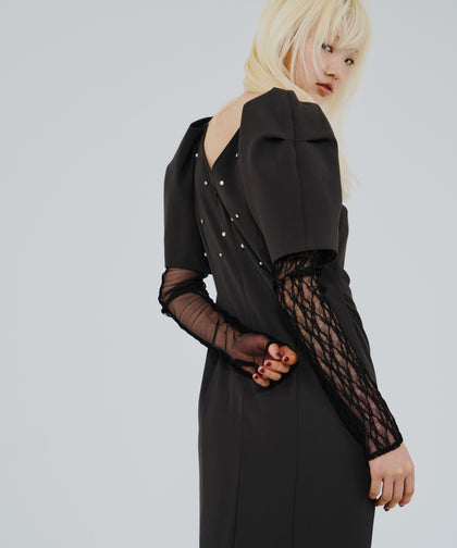 LACE ARM DRAPE DRESS