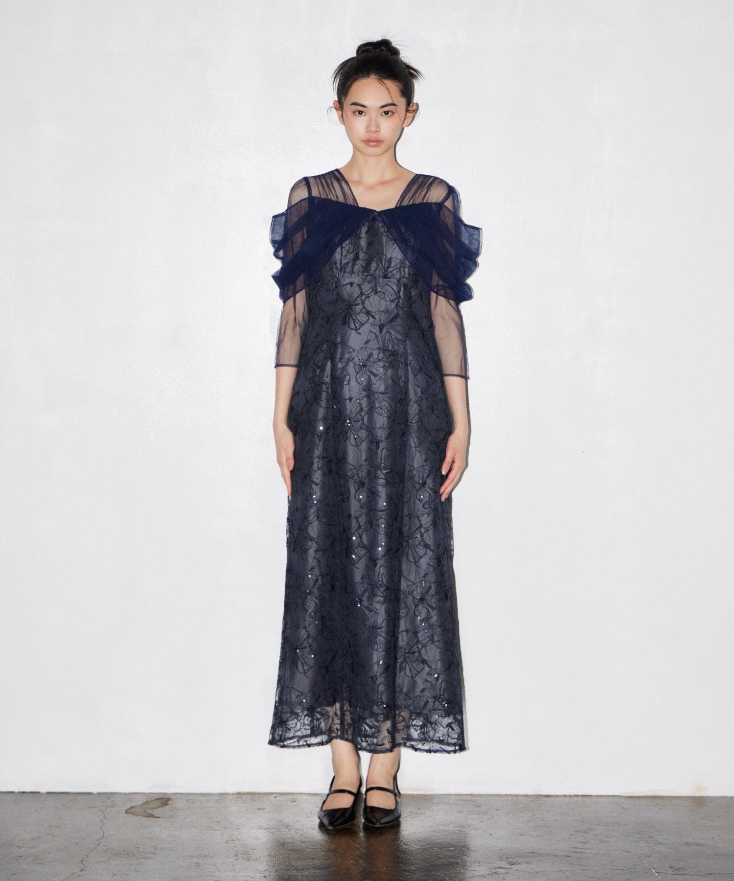 TULLE DRAPE SPANGLE DRESS