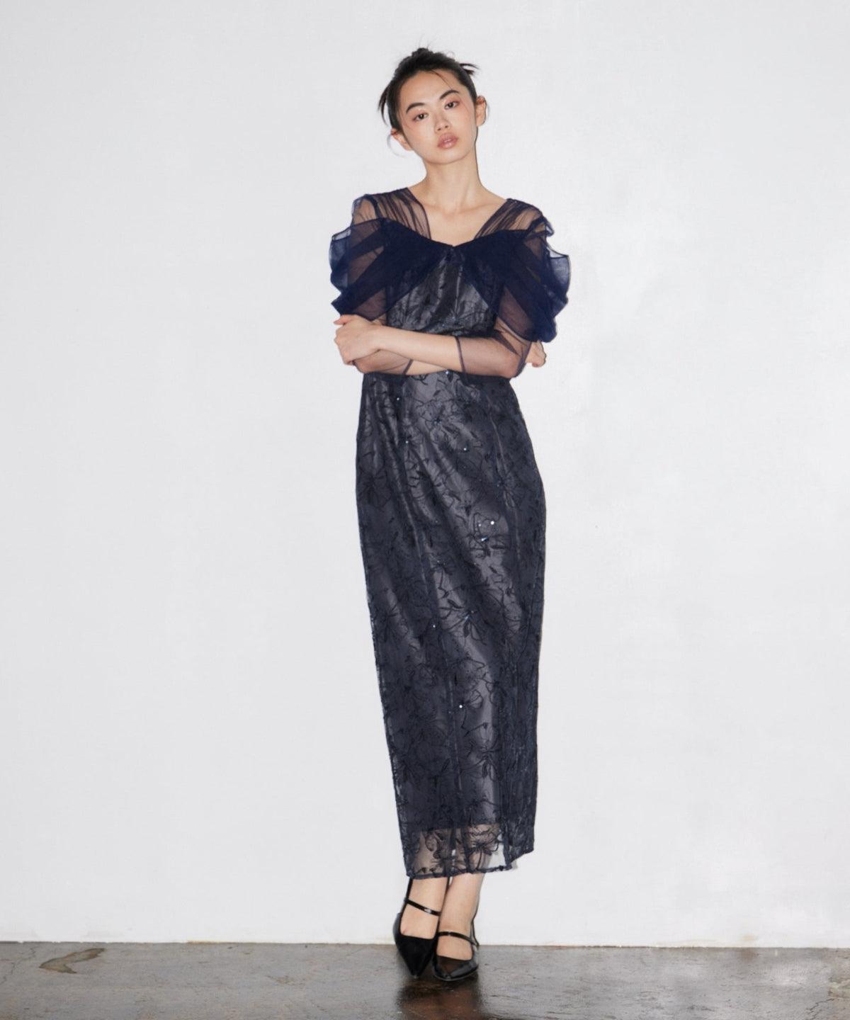TULLE DRAPE SPANGLE DRESS