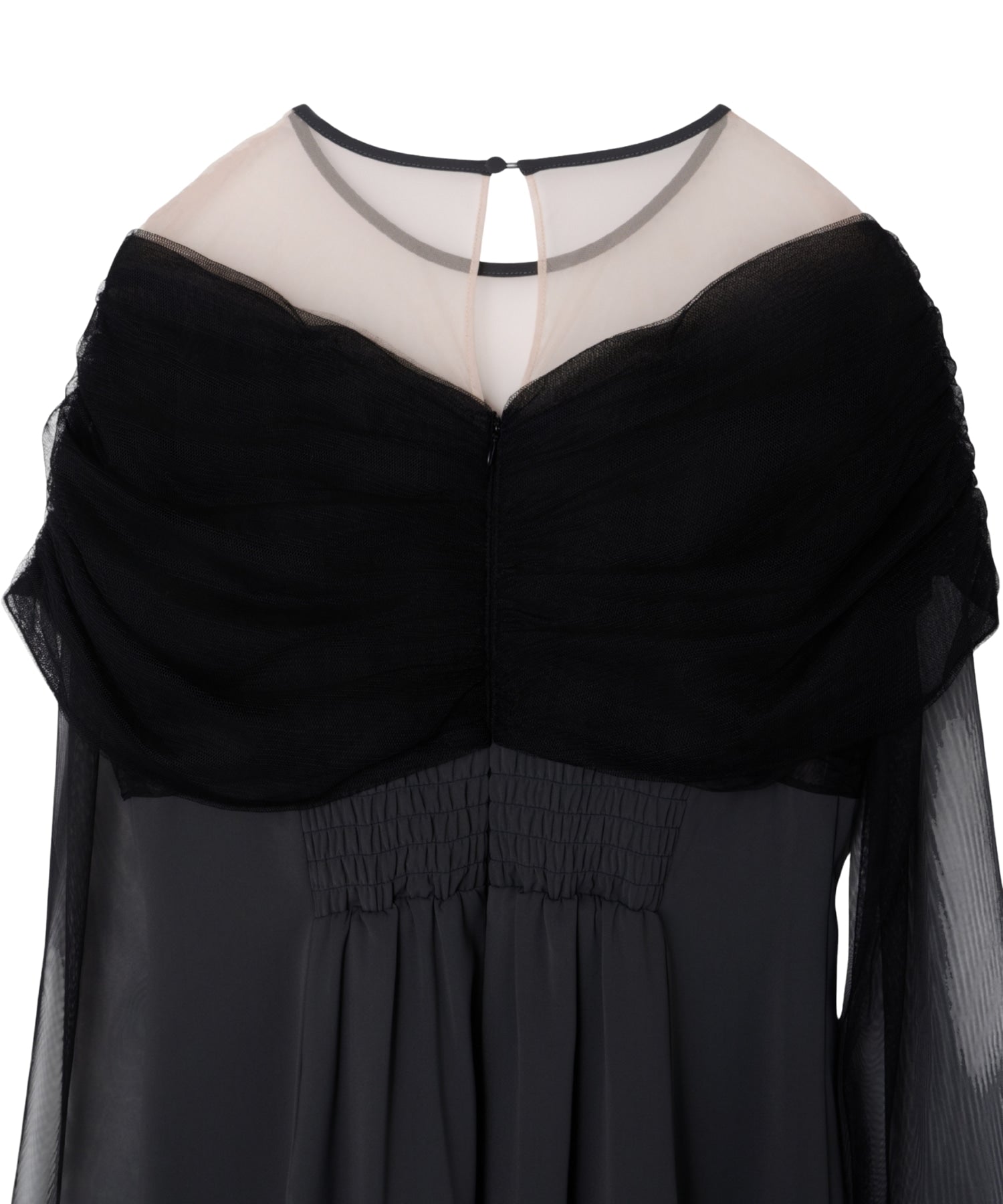 SHEER GATHERED COLUMN DRESS