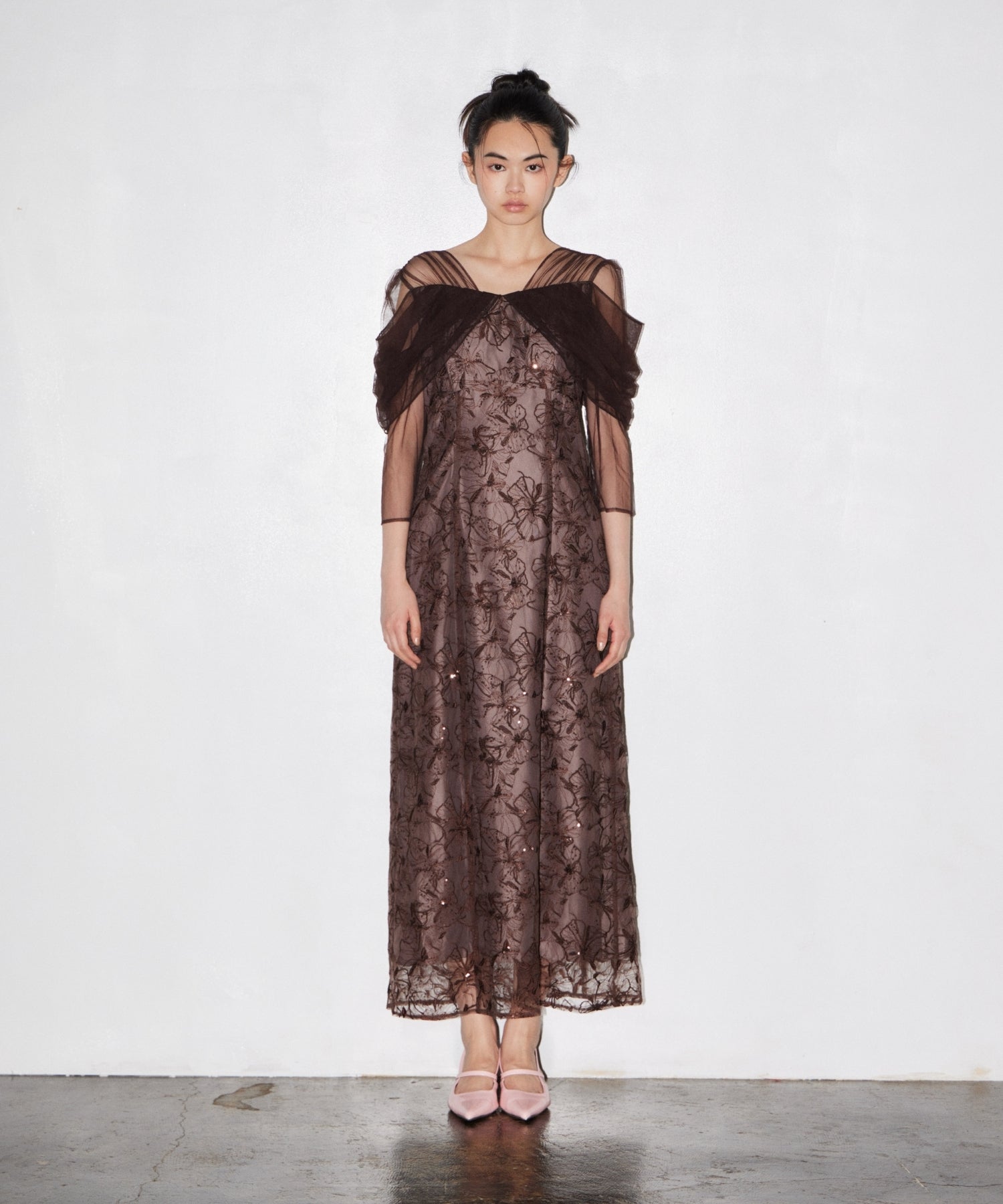 TULLE DRAPE SPANGLE DRESS