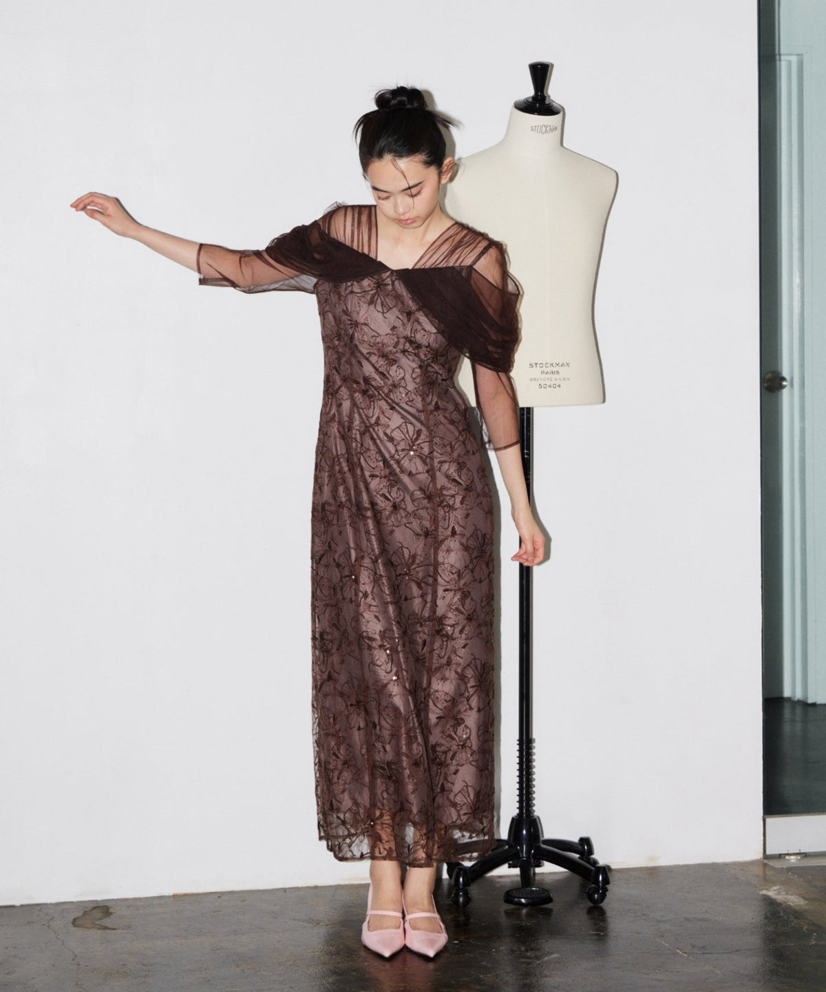 TULLE DRAPE SPANGLE DRESS