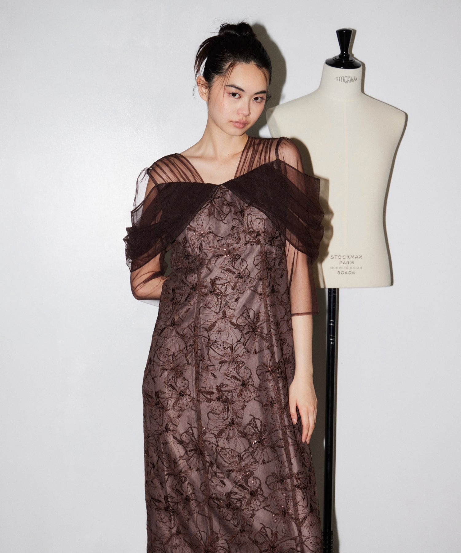 TULLE DRAPE SPANGLE DRESS