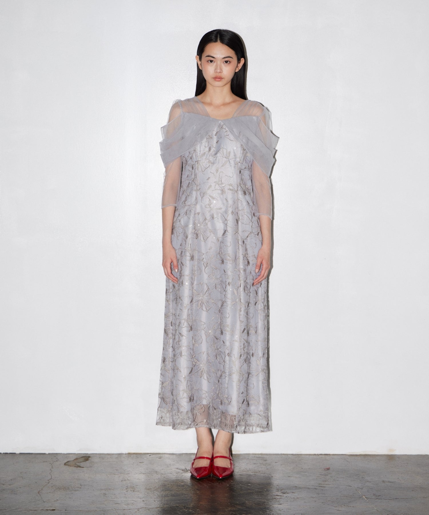 TULLE DRAPE SPANGLE DRESS