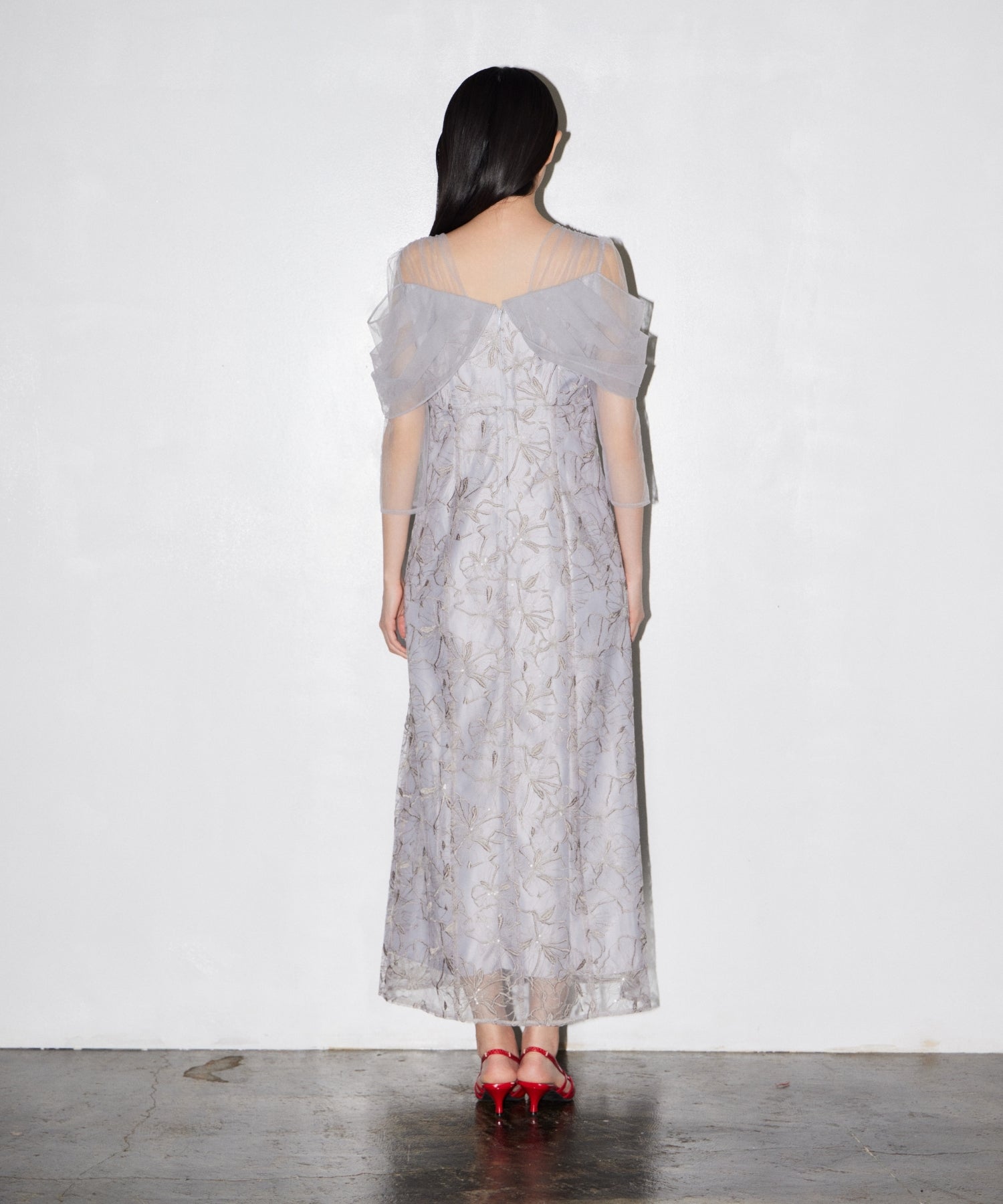 TULLE DRAPE SPANGLE DRESS