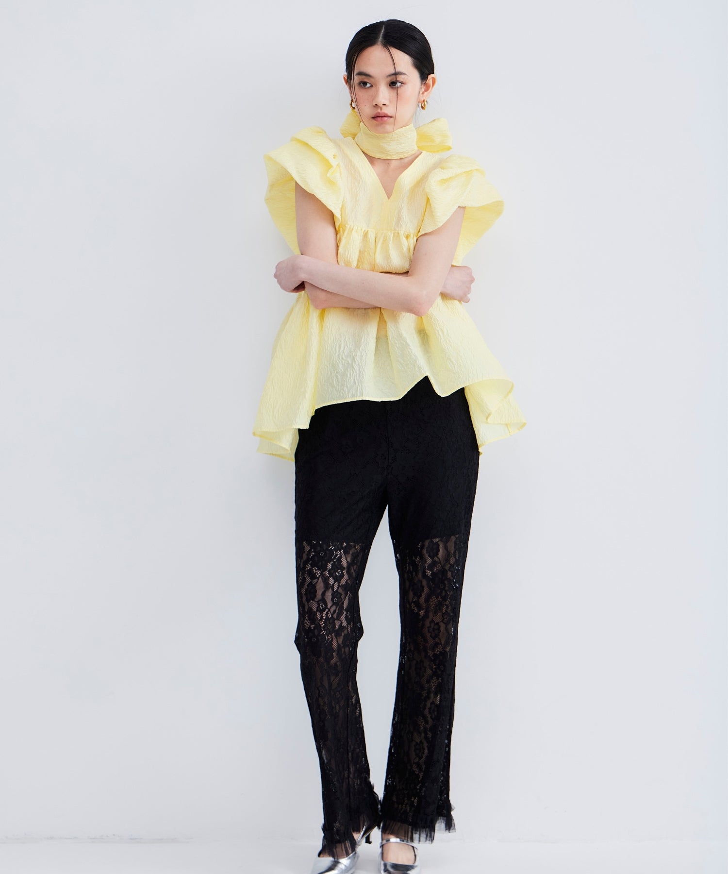 SHEER JACQUARD PEPLUM TOPS