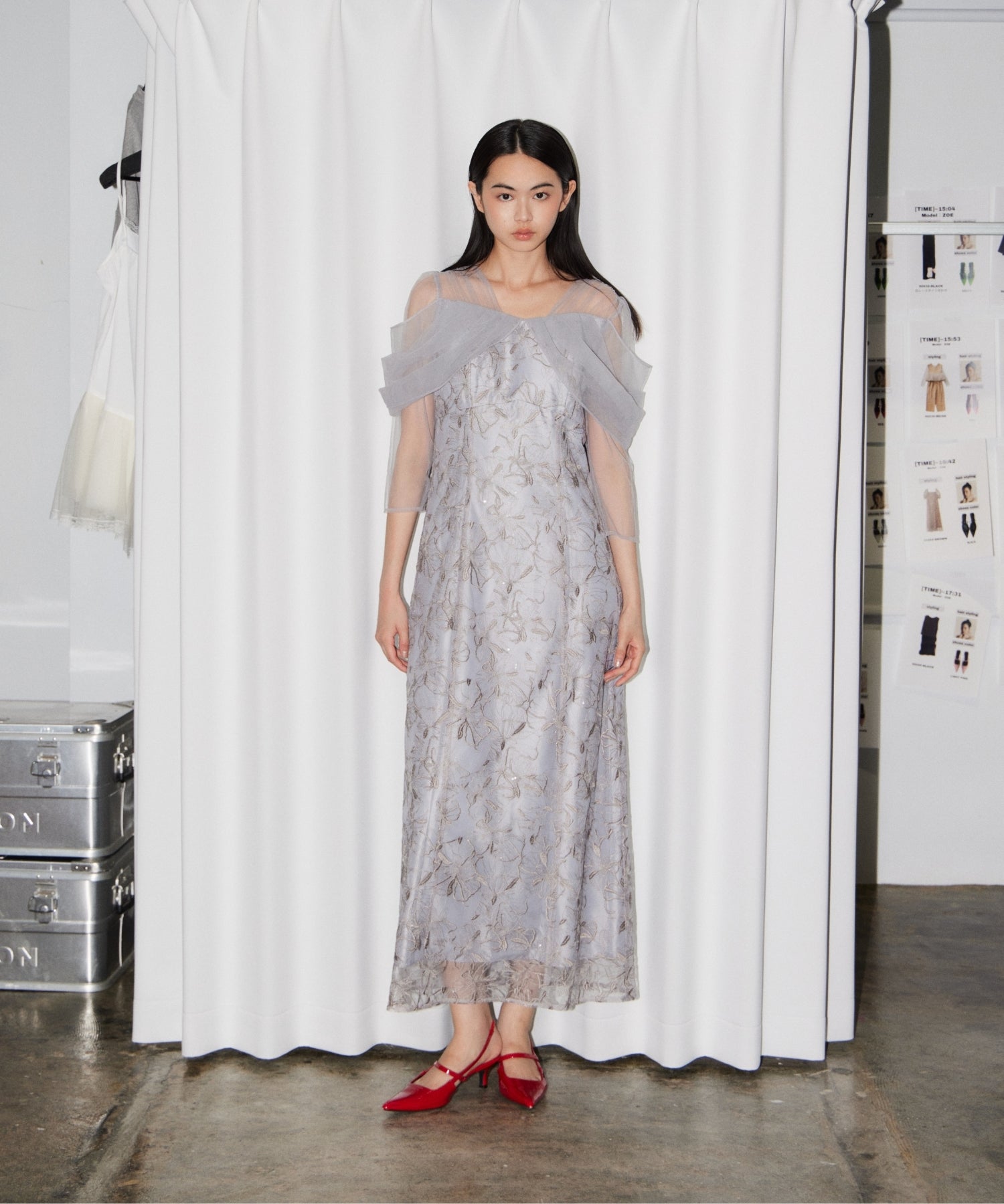TULLE DRAPE SPANGLE DRESS