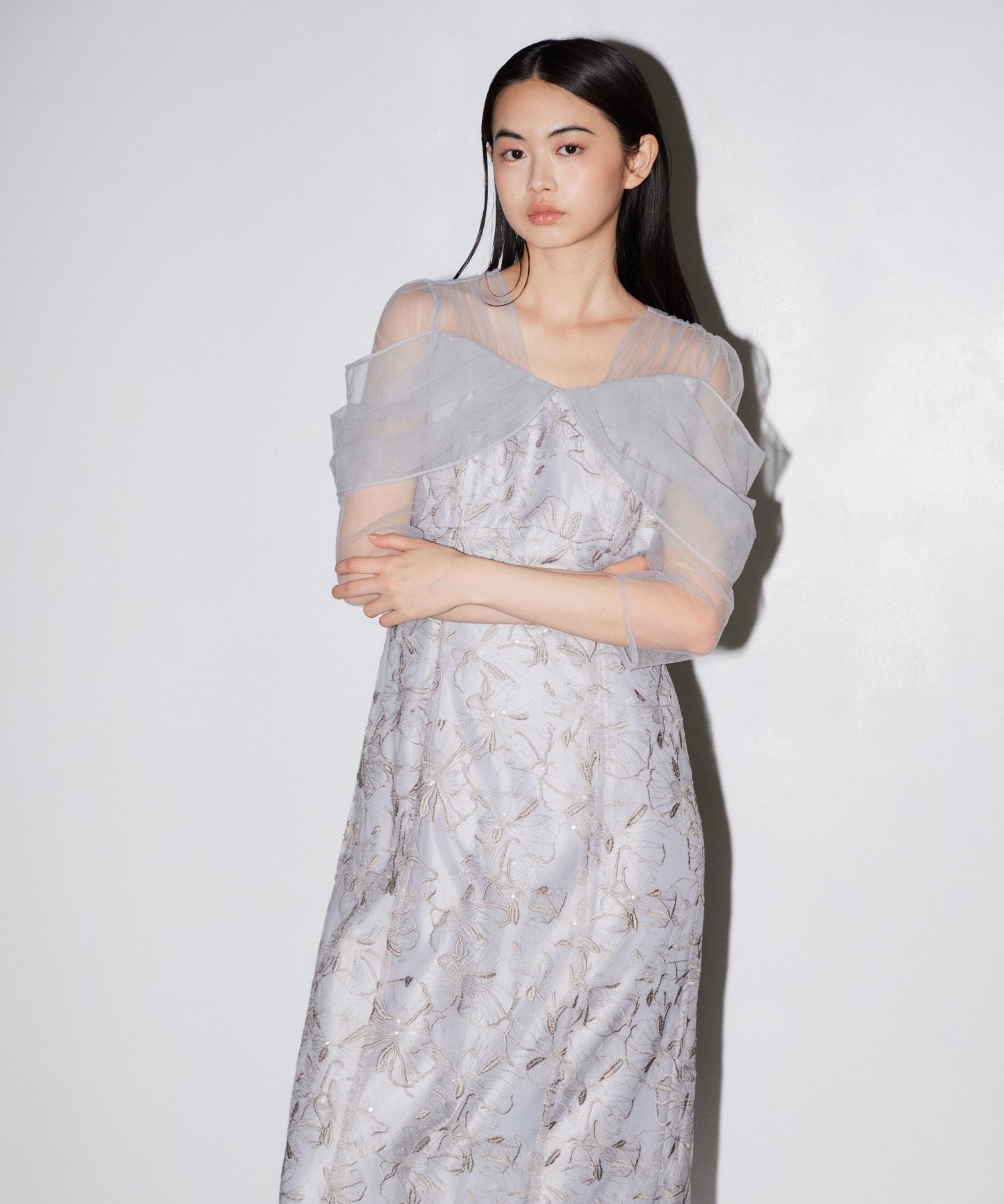 TULLE DRAPE SPANGLE DRESS