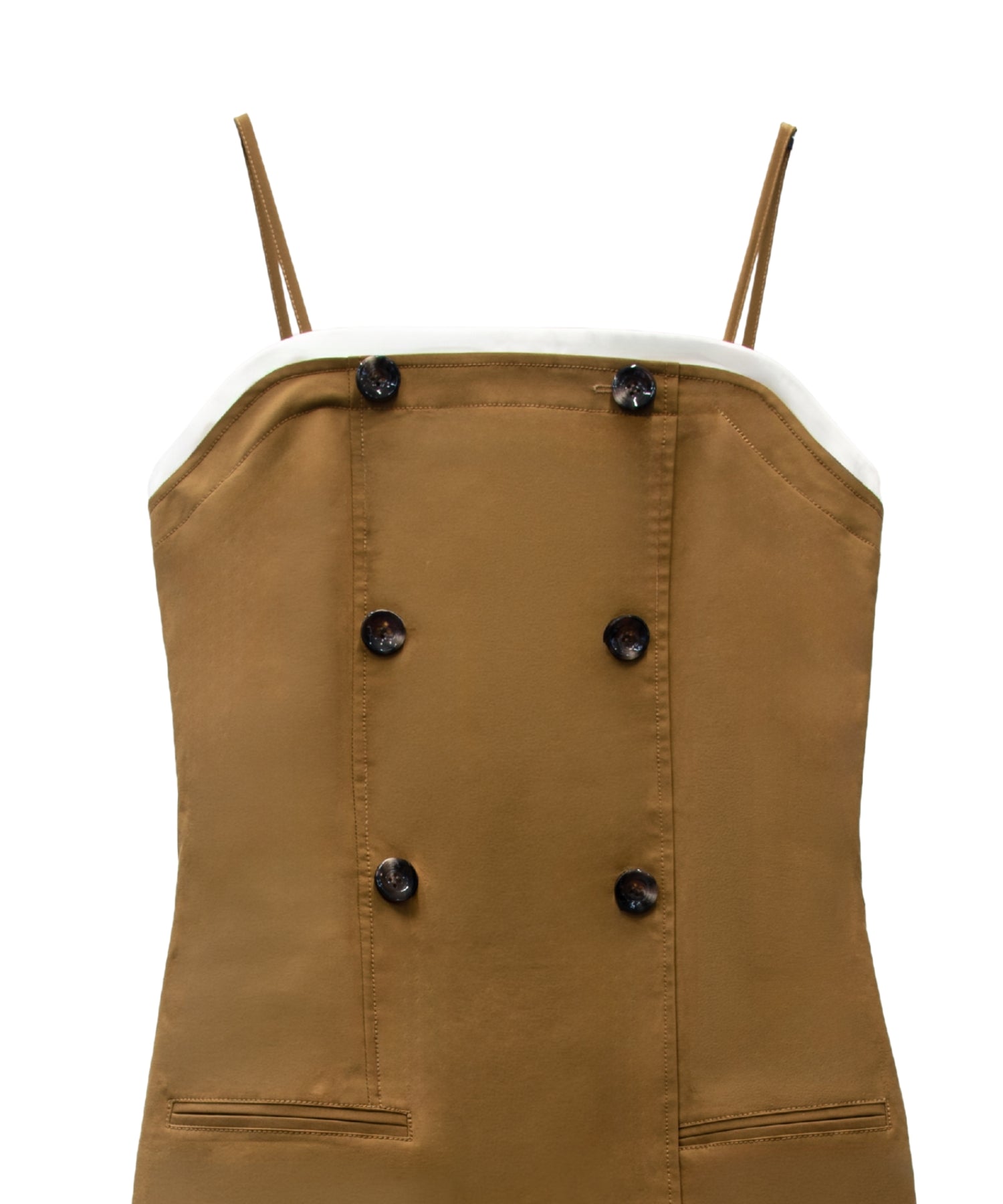 TRENCH BUBBLE DRESS キャメル 正面アップ物撮り画像