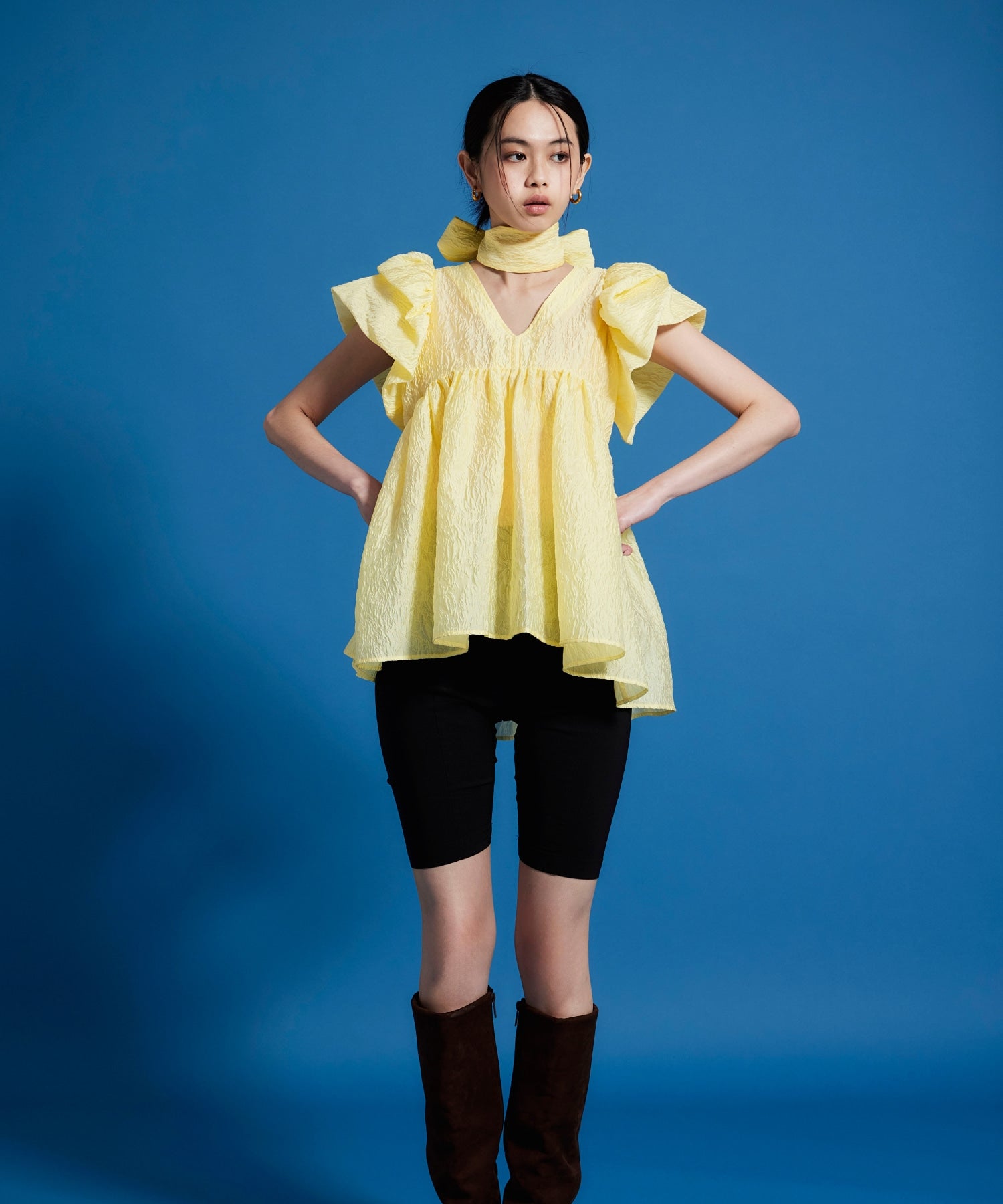 SHEER JACQUARD PEPLUM TOPS