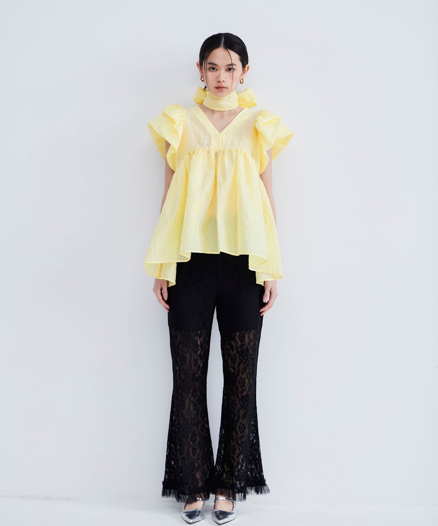 SHEER JACQUARD PEPLUM TOPS