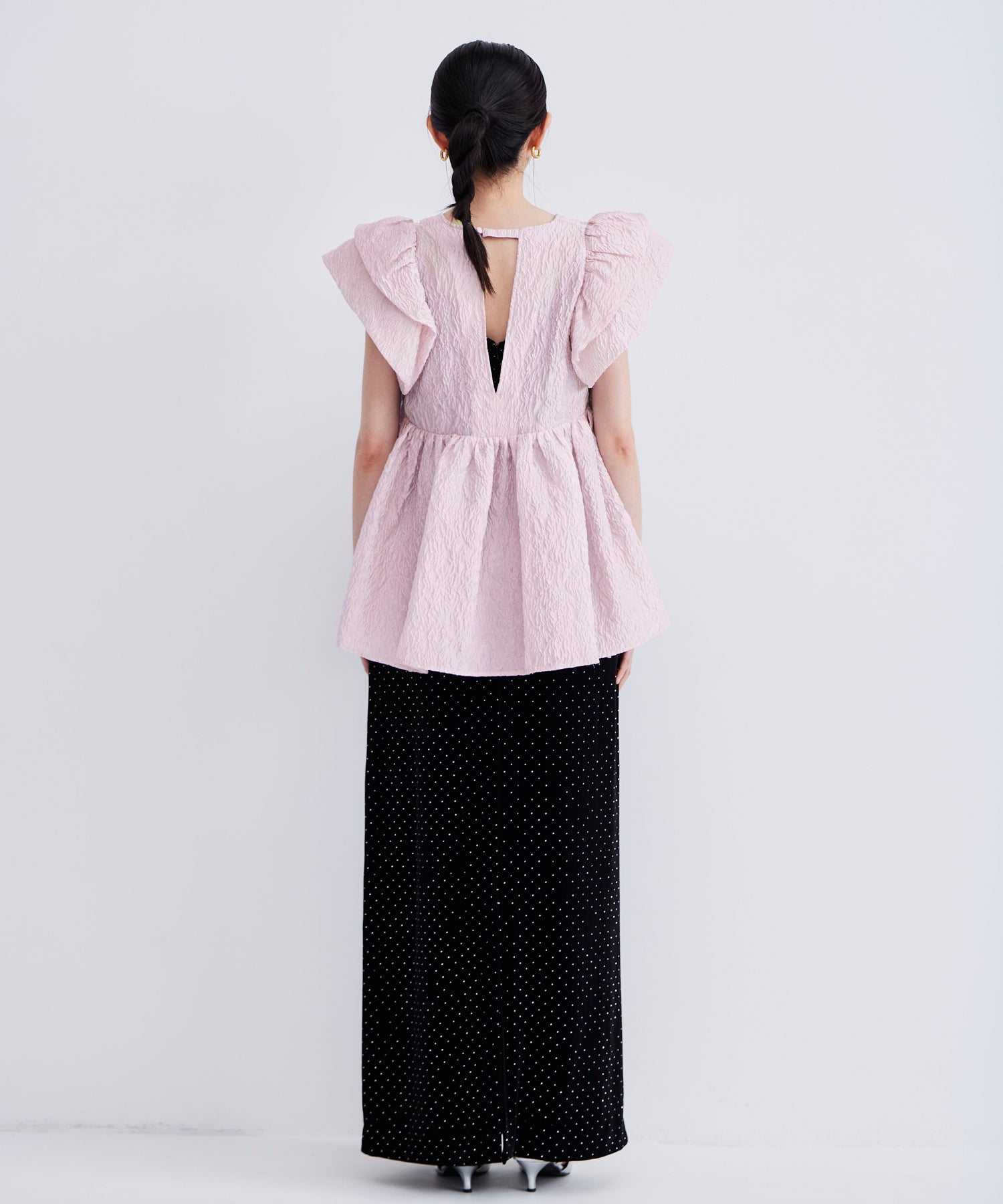 SHEER JACQUARD PEPLUM TOPS