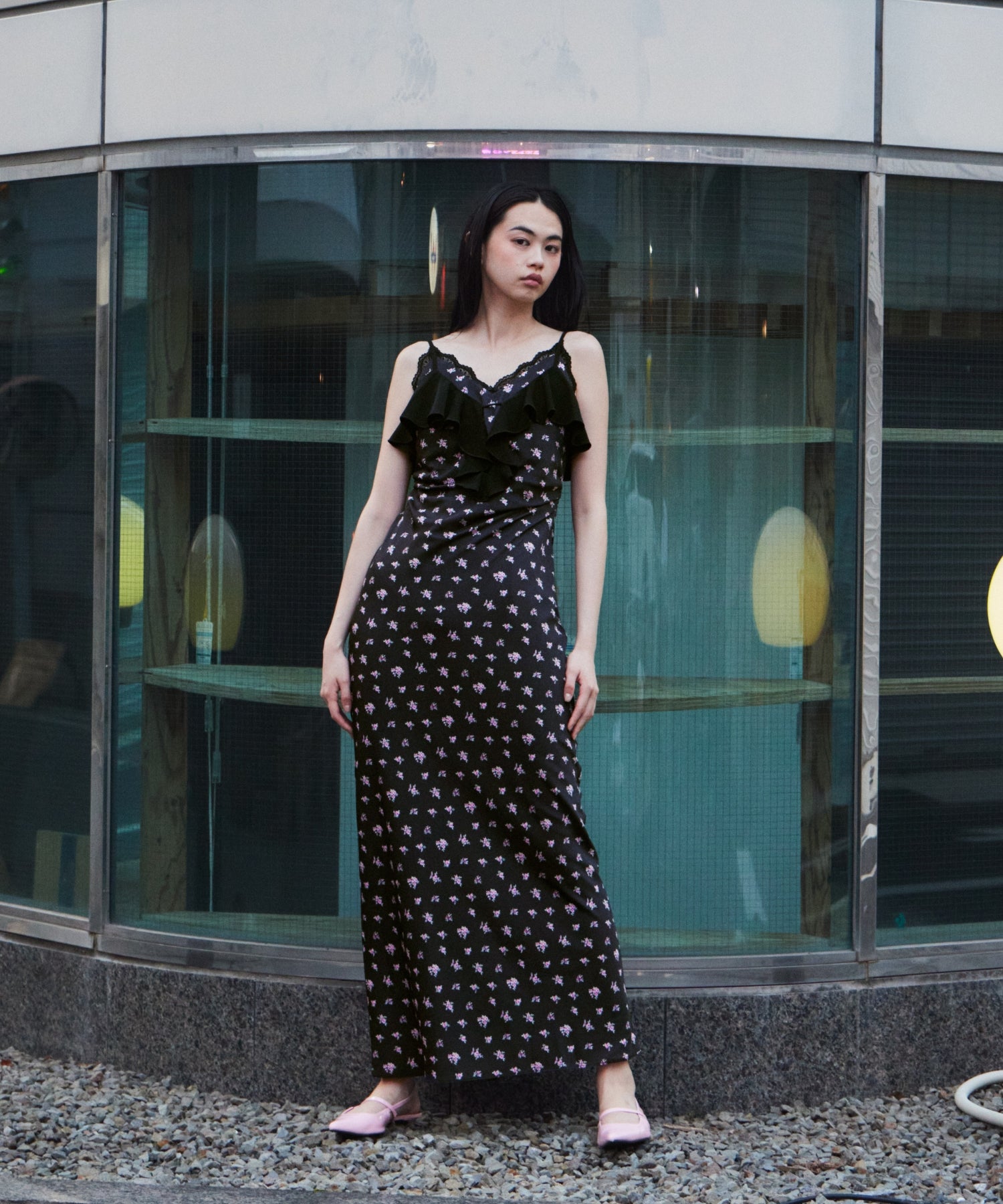 PRINT RUFFLE CUP IN DRESS