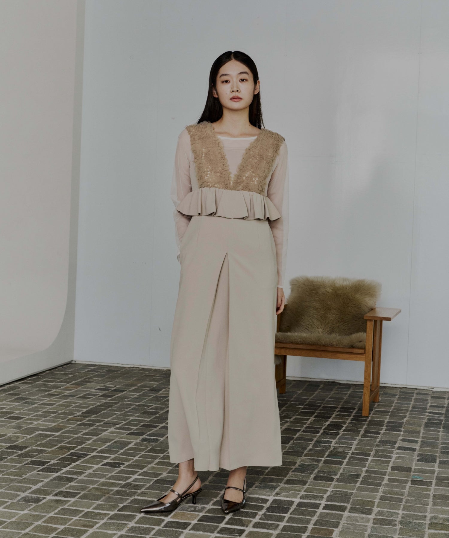 VOLUME TULLE PEPLUM DRESS