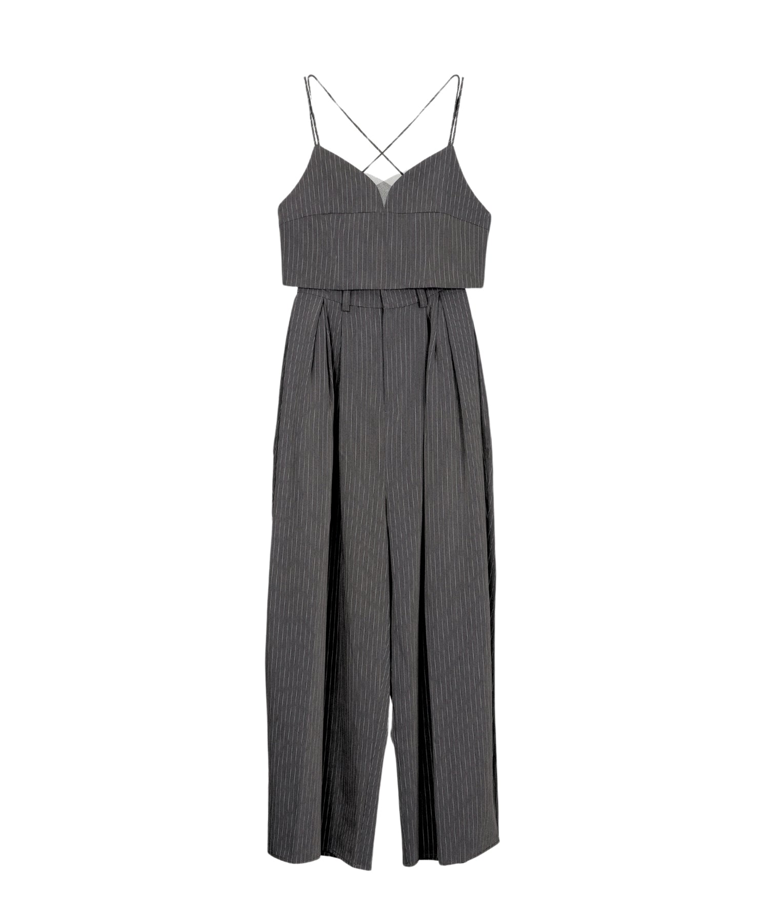 PINSTRIPE BUSTIER WIDE PANTS DRESS