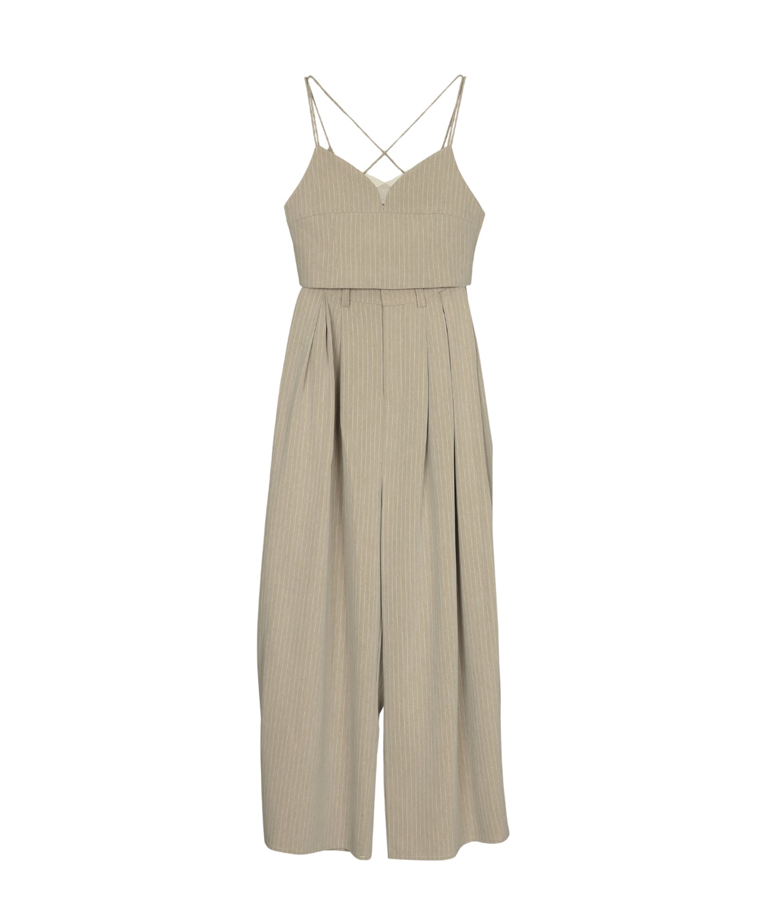 PINSTRIPE BUSTIER WIDE PANTS DRESS