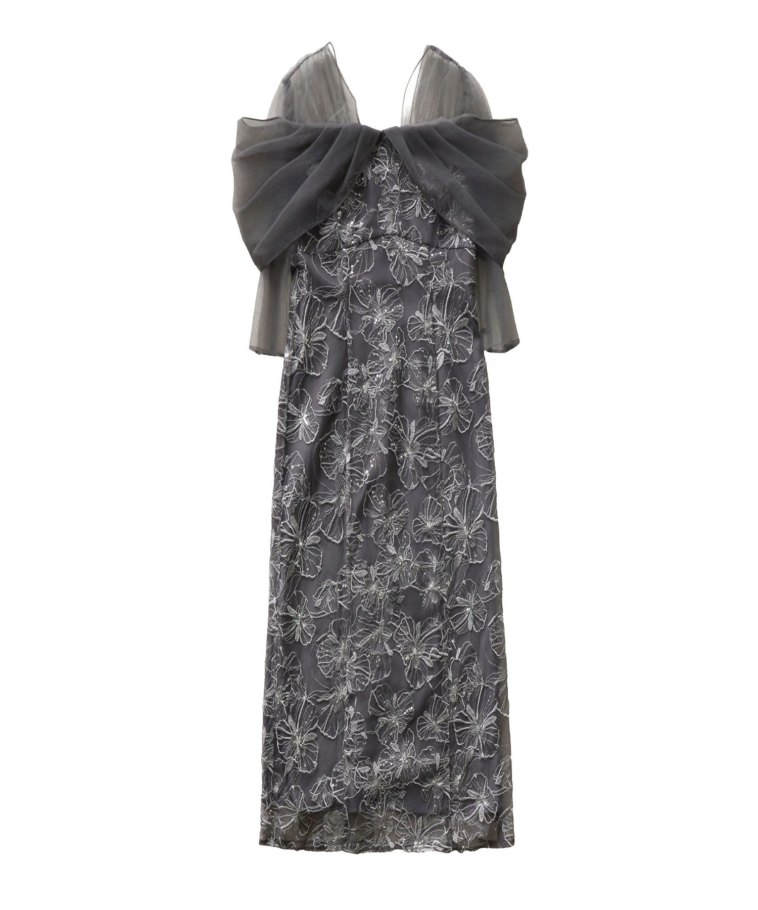 TULLE DRAPE SPANGLE DRESS