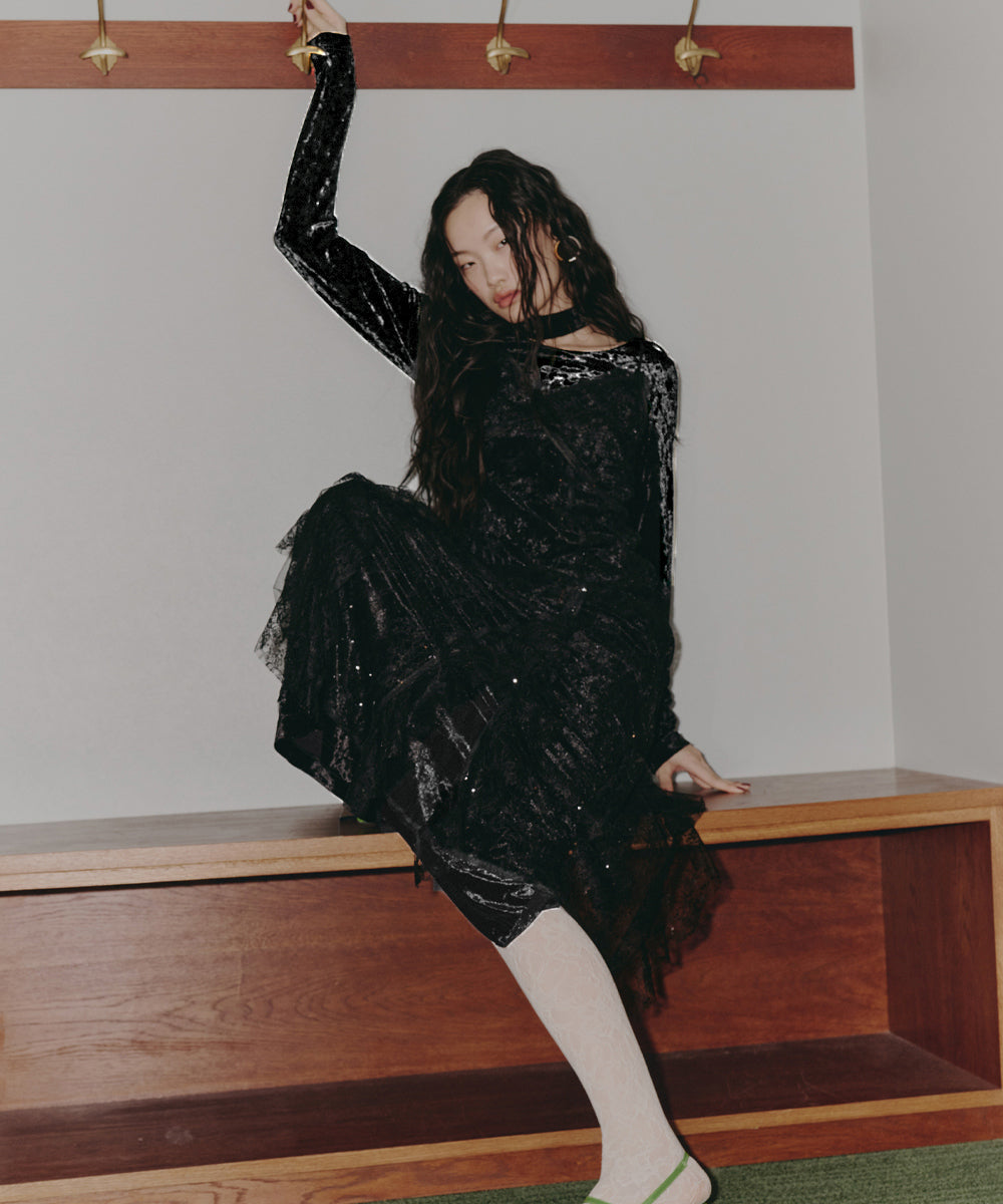 SPARKLE LACE VELOUR DRESS
